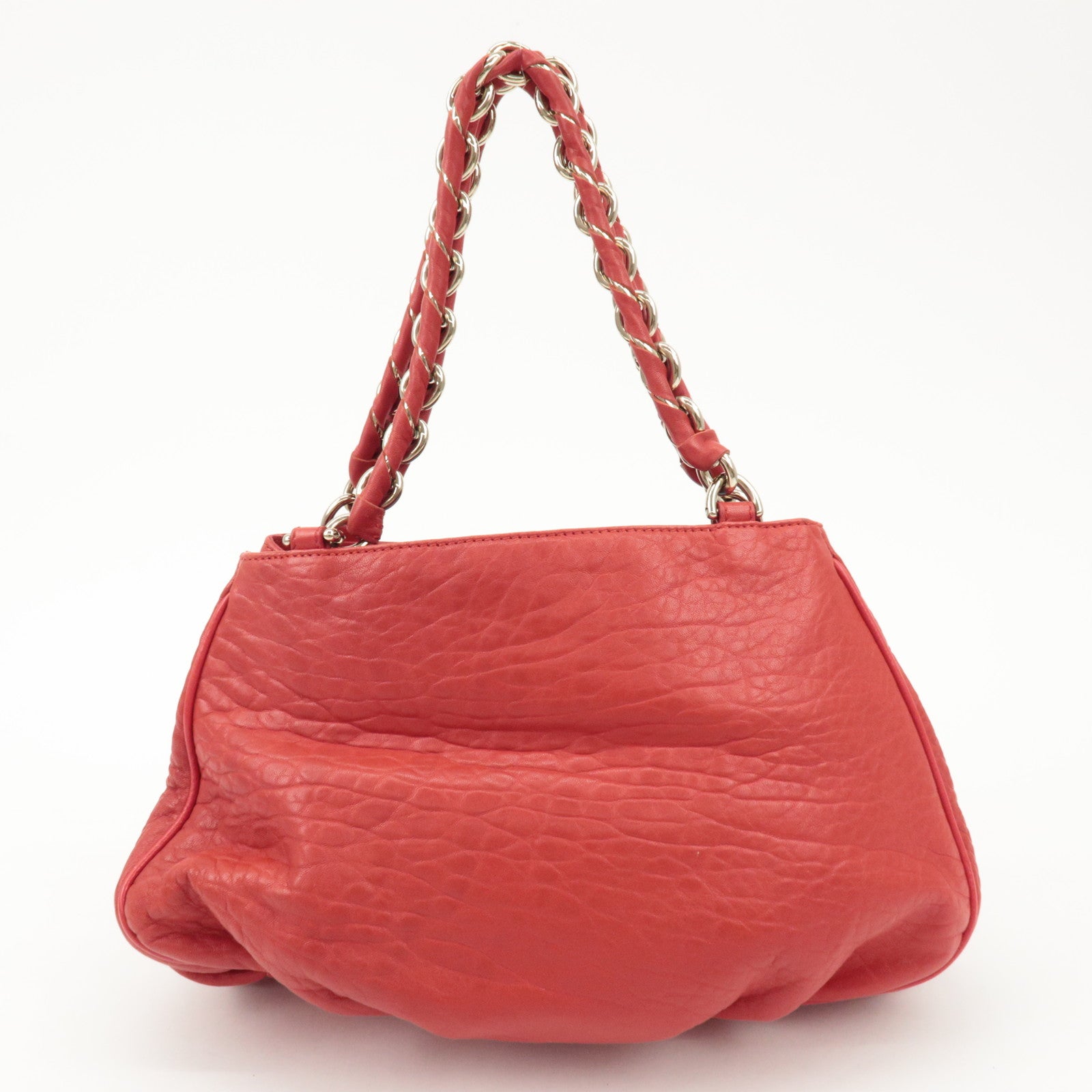 FENDI Leather Mia Chain Shoulder Bag Red Gold Hardware 8BR615 Used