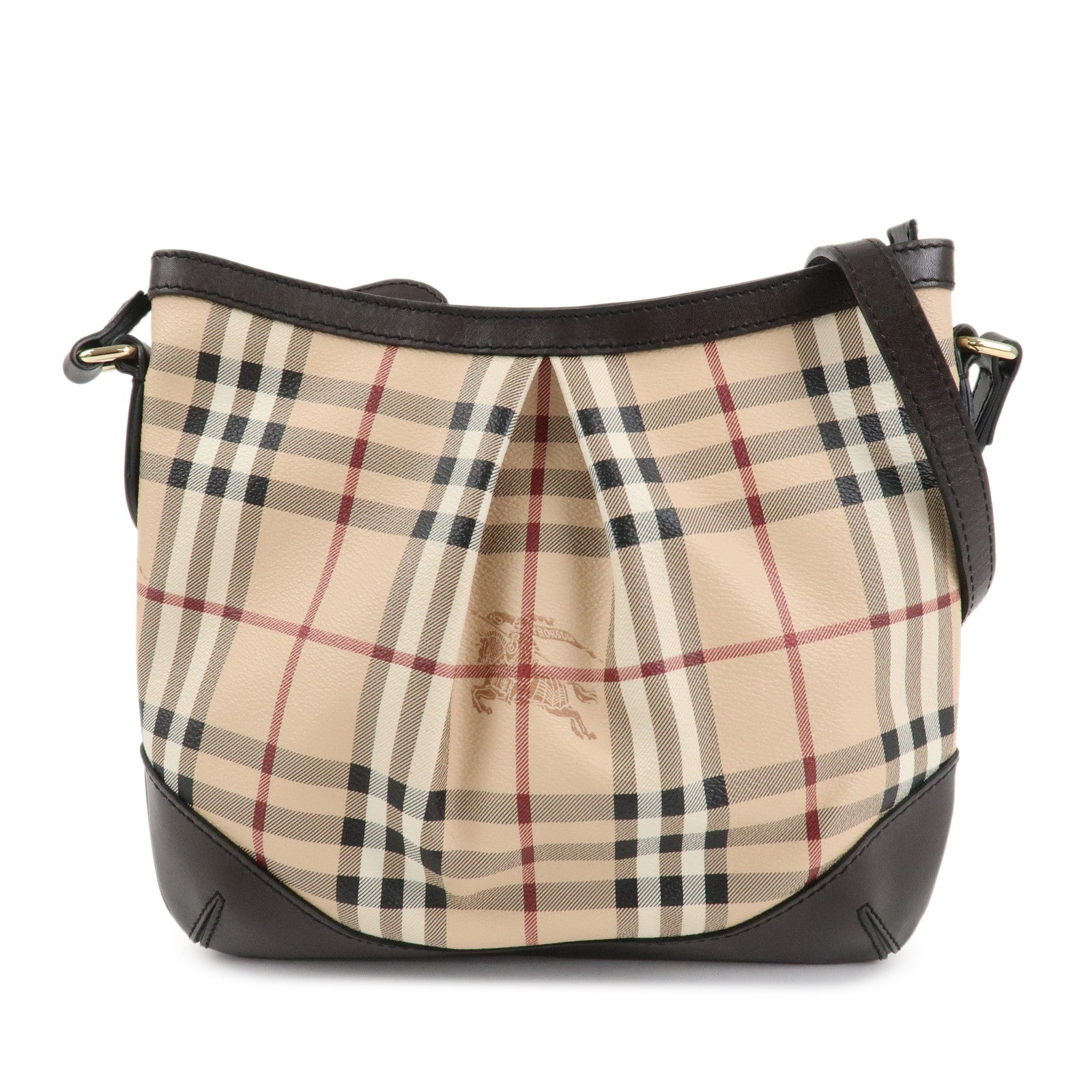 BURBERRY Nova Plaid PVC Leather Shoulder Bag Beige Brown Used