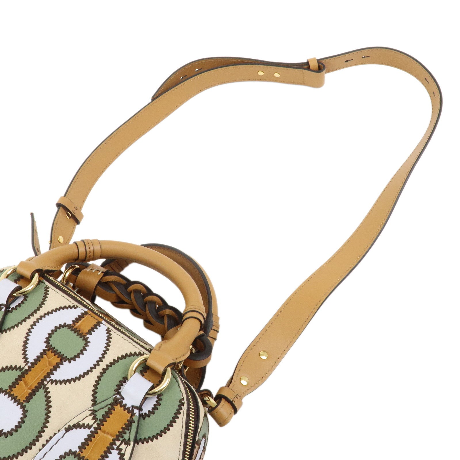 Chloe DARIA Suede Leather 2Way Bag Shoulder Bag Ivory Brown Green