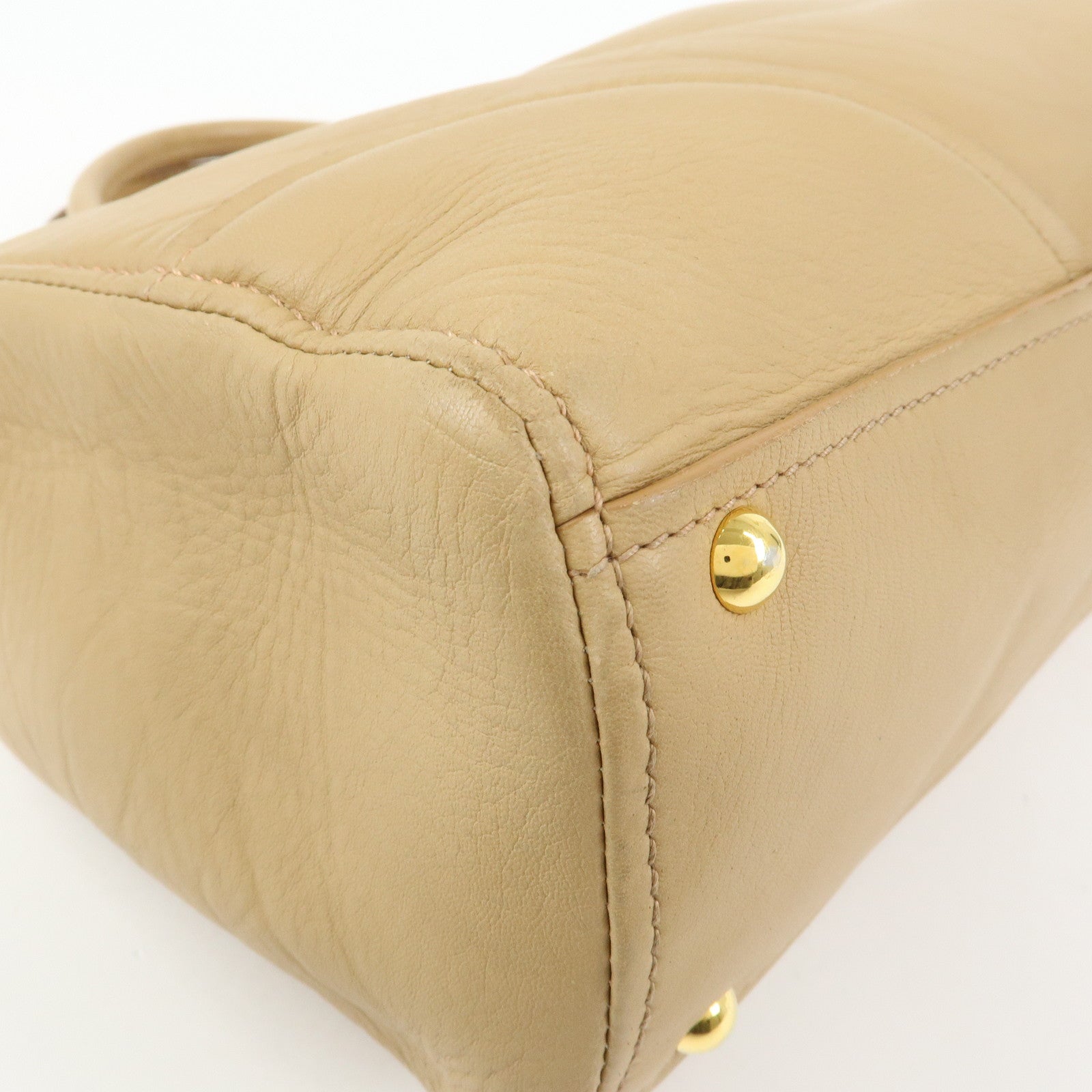 MIU MIU Logo Leather Hand Bag Boston Bag Beige