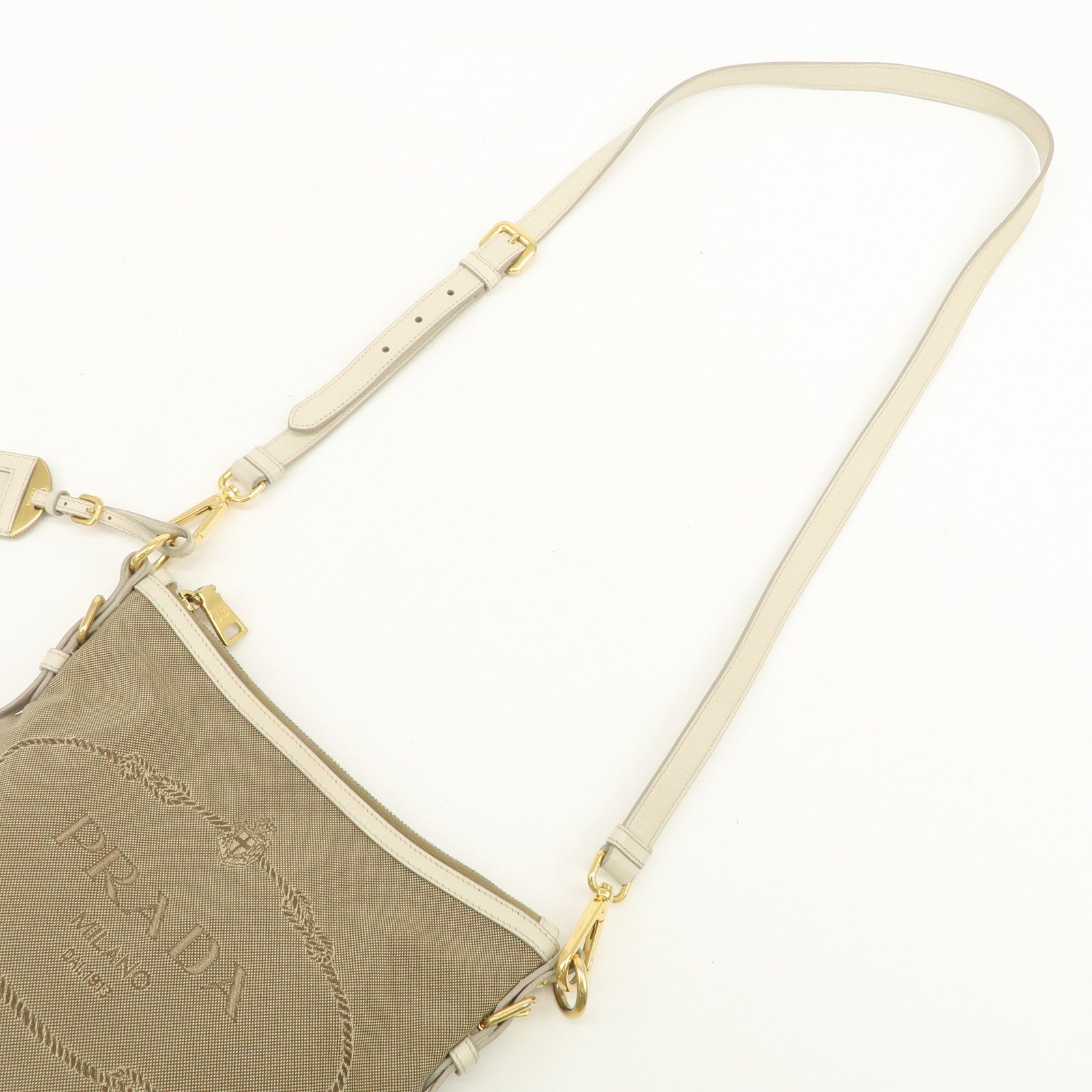 PRADA Logo Jacquard Shoulder Bag Crossbody Bag Beige Ivory BT867A