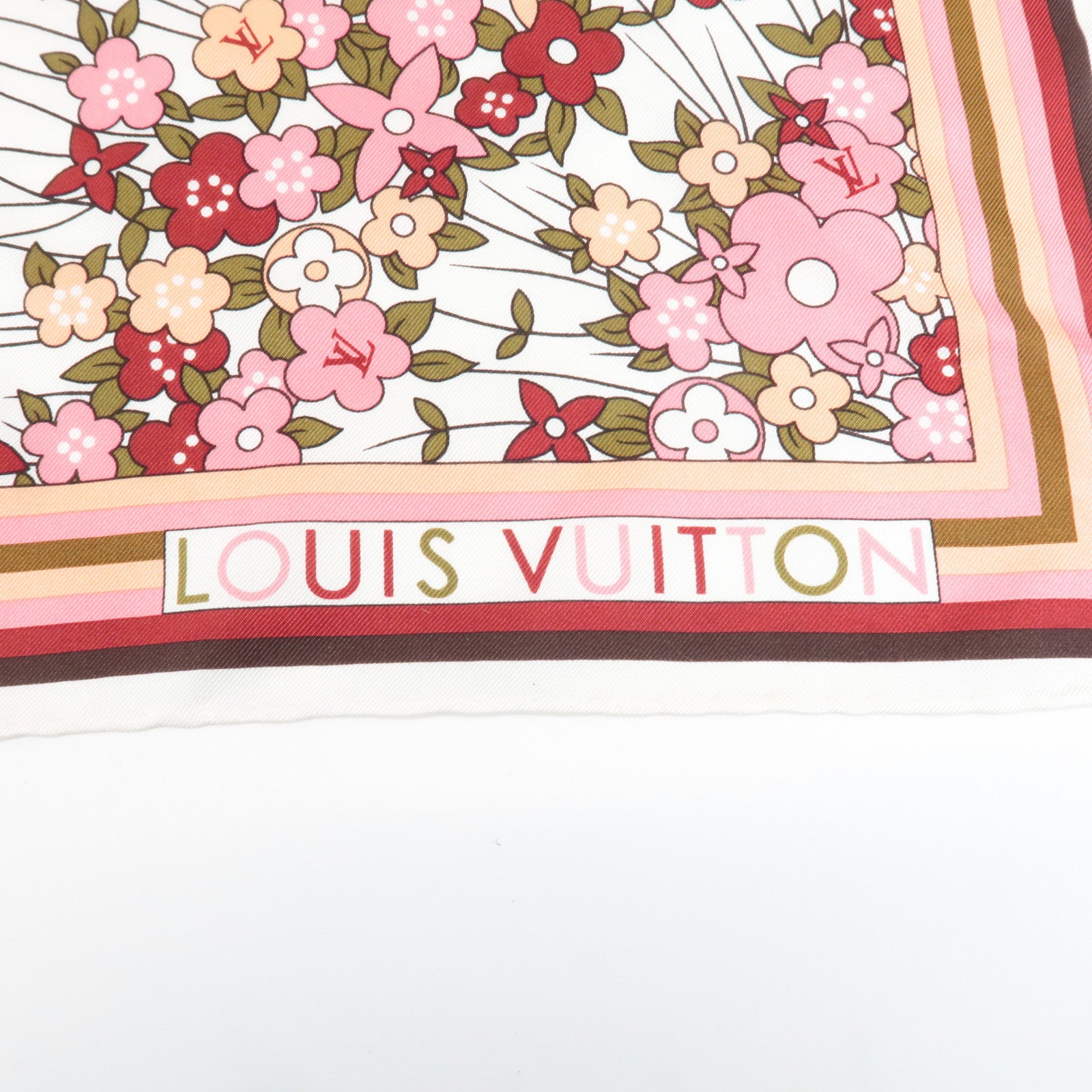 Louis Vuitton 100% Silk Scarf Flower Floral Pink Multicolor Used
