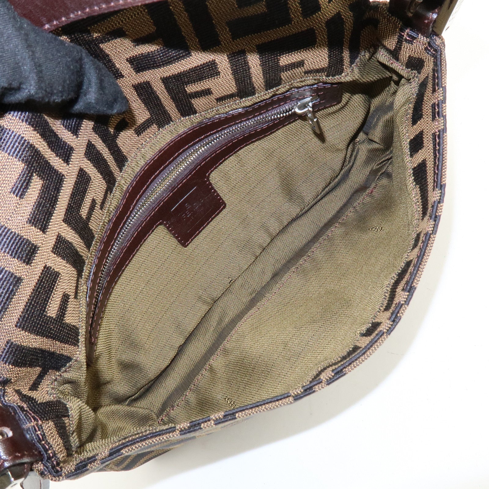 FENDI Mamma Baguette Zucca Canvas Leather Shoulder Bag Brown 8BR000