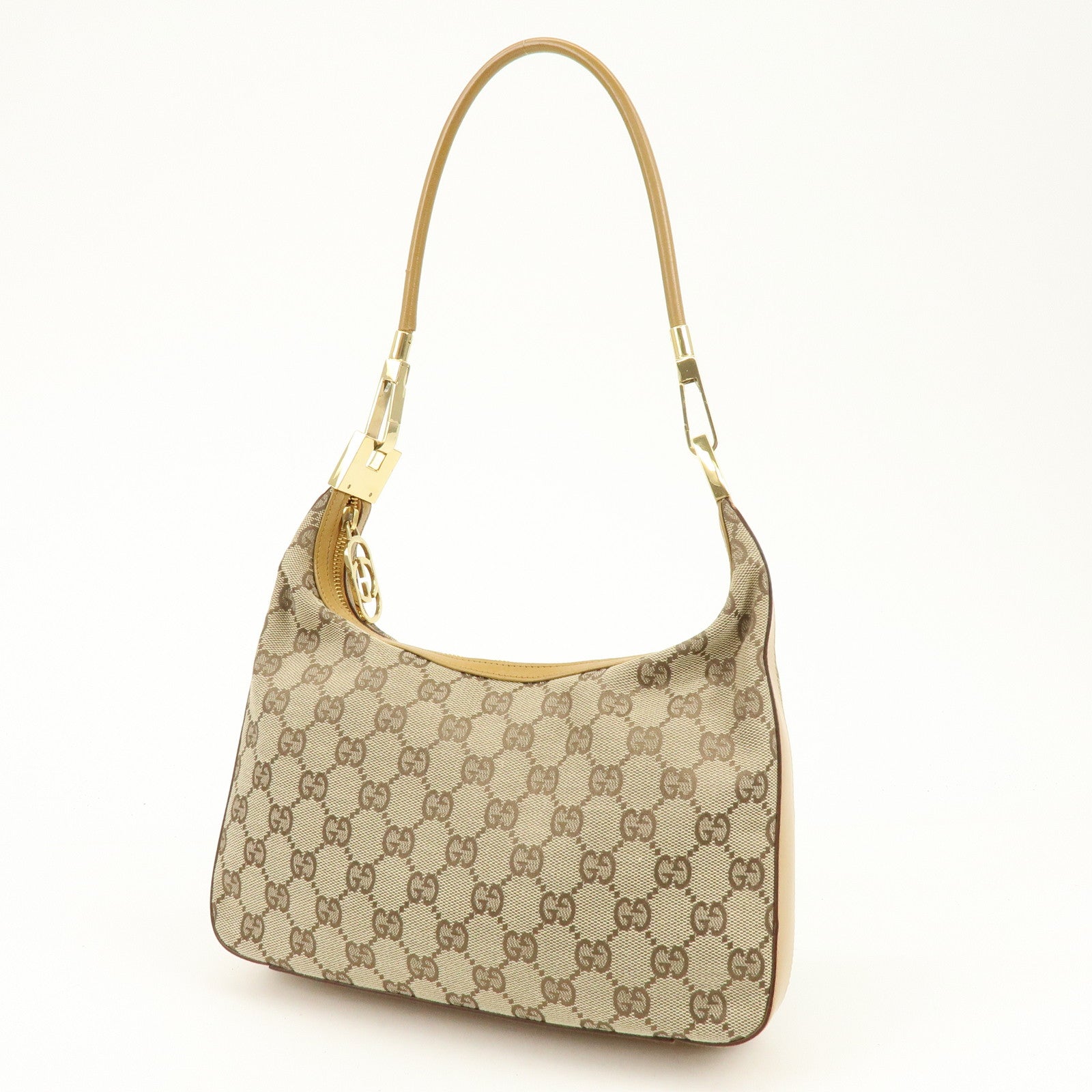 GUCCI GG Canvas Leather Shoulder Bag Beige Camel 001・3812・002122