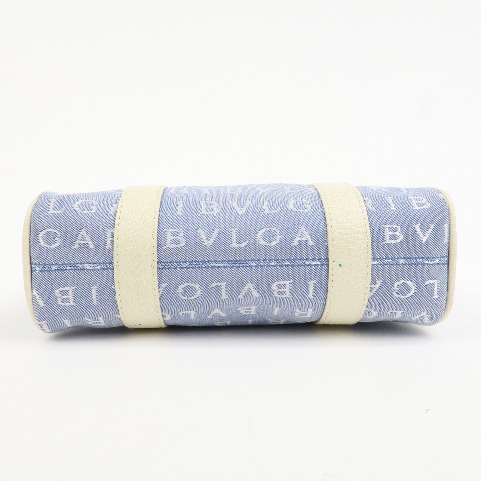 BVLGARI Logo Mania Canvas Leather Tote Bag Hand Bag Light Blue