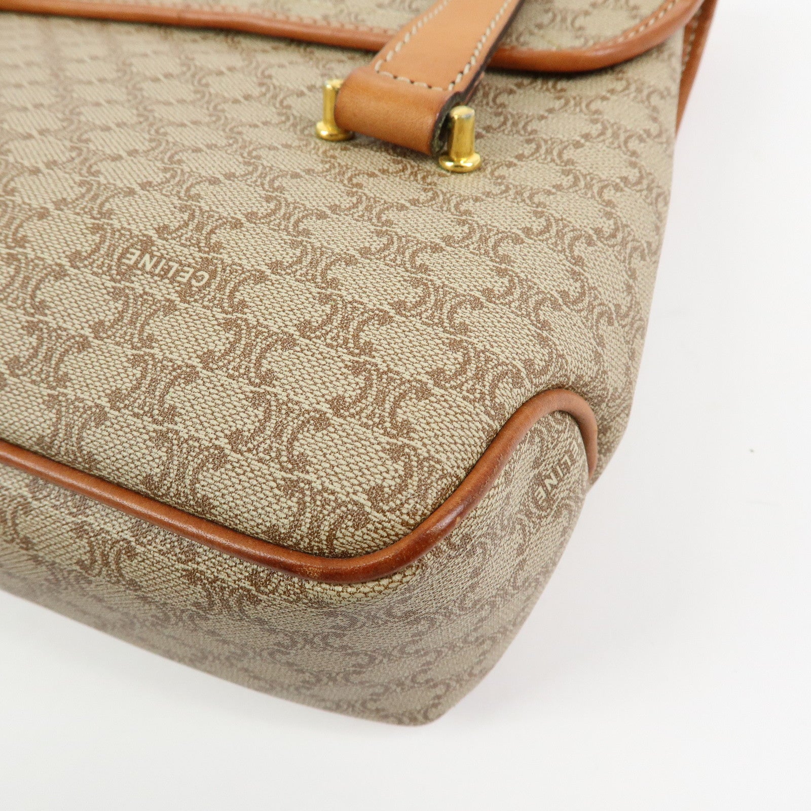 CELINE Logo Macadam PVC Leather Hand Bag Shoulder Bag Beige Brown