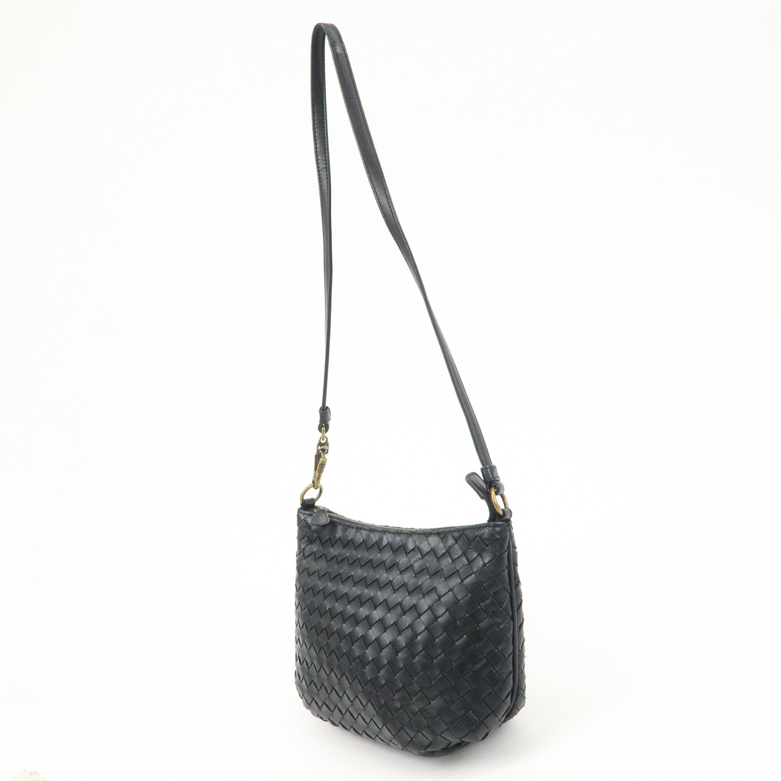 BOTTEGA VENETA Intrecciato Leather Shoulder Bag Black 217981 Used
