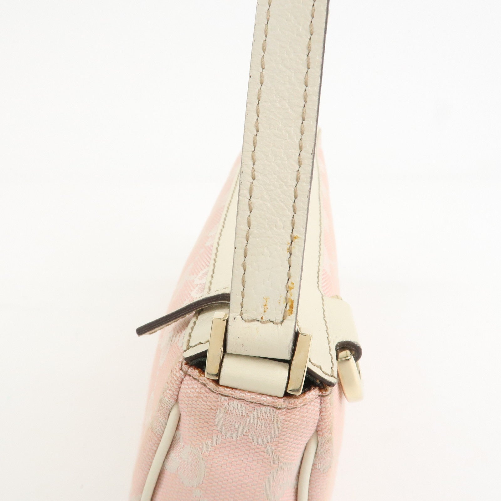 GUCCI Abbey GG Canvas Leather Pouch Hand Bag Pink Ivory 145750