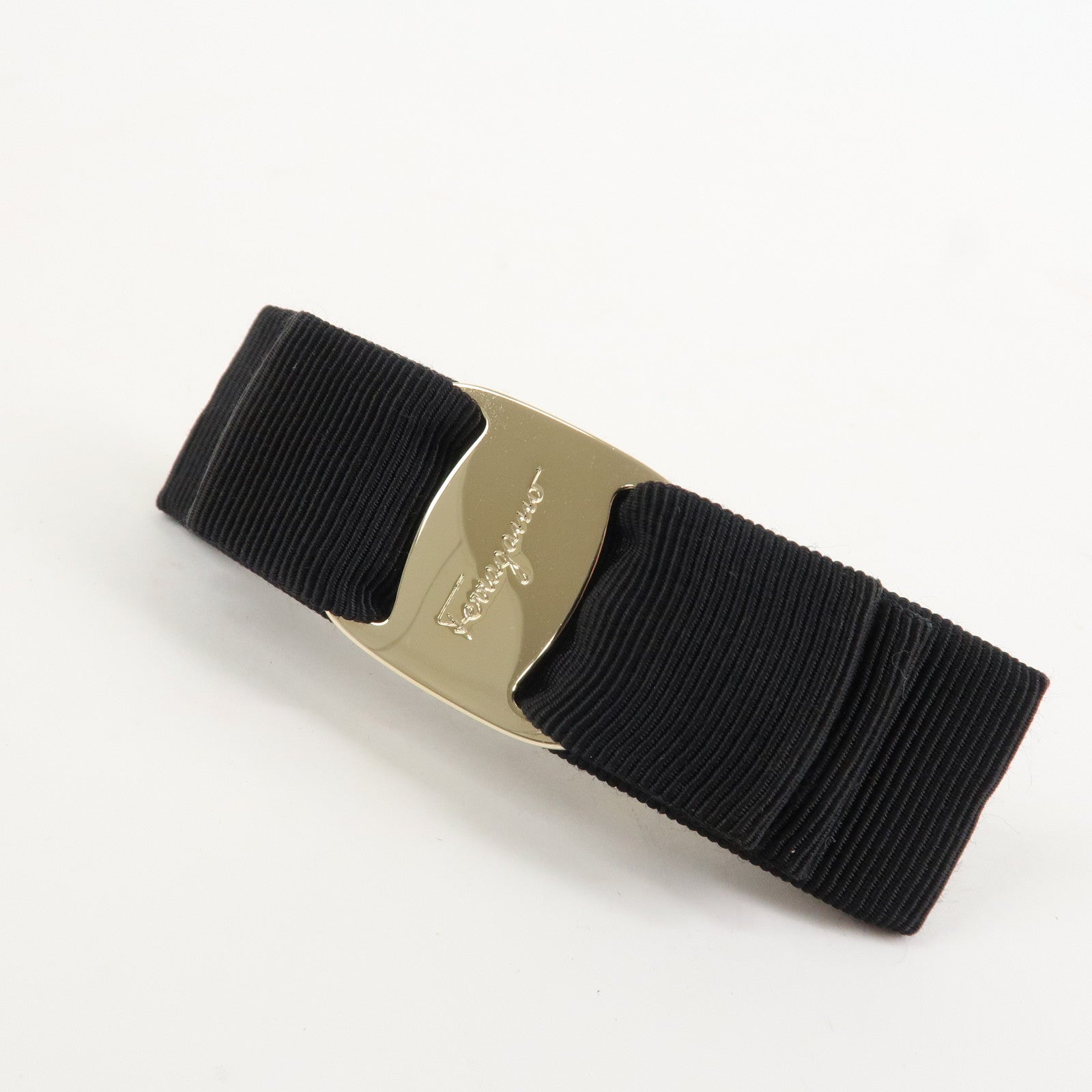 Ferragamo Vara Ribbon Cotton Barrette Hair Clip Black 342019 Used