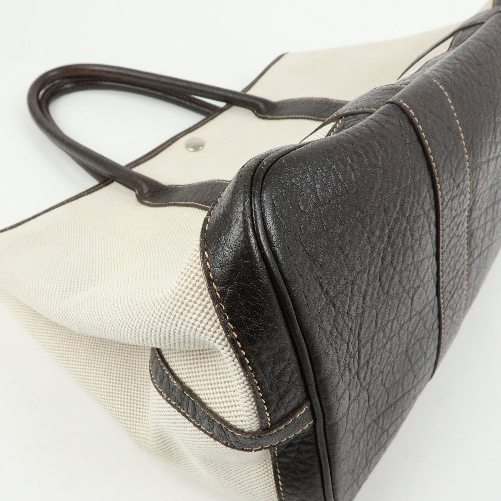 HERMES Canvas Leather Garden Party PM 笆。I Stamped Tote Bag Beige