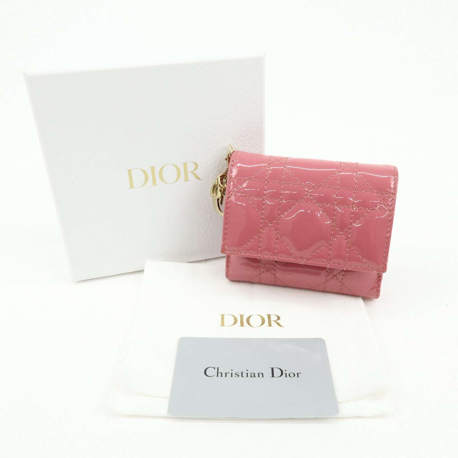 Christian Dior Canage Patent Leather Compact Wallet Pink