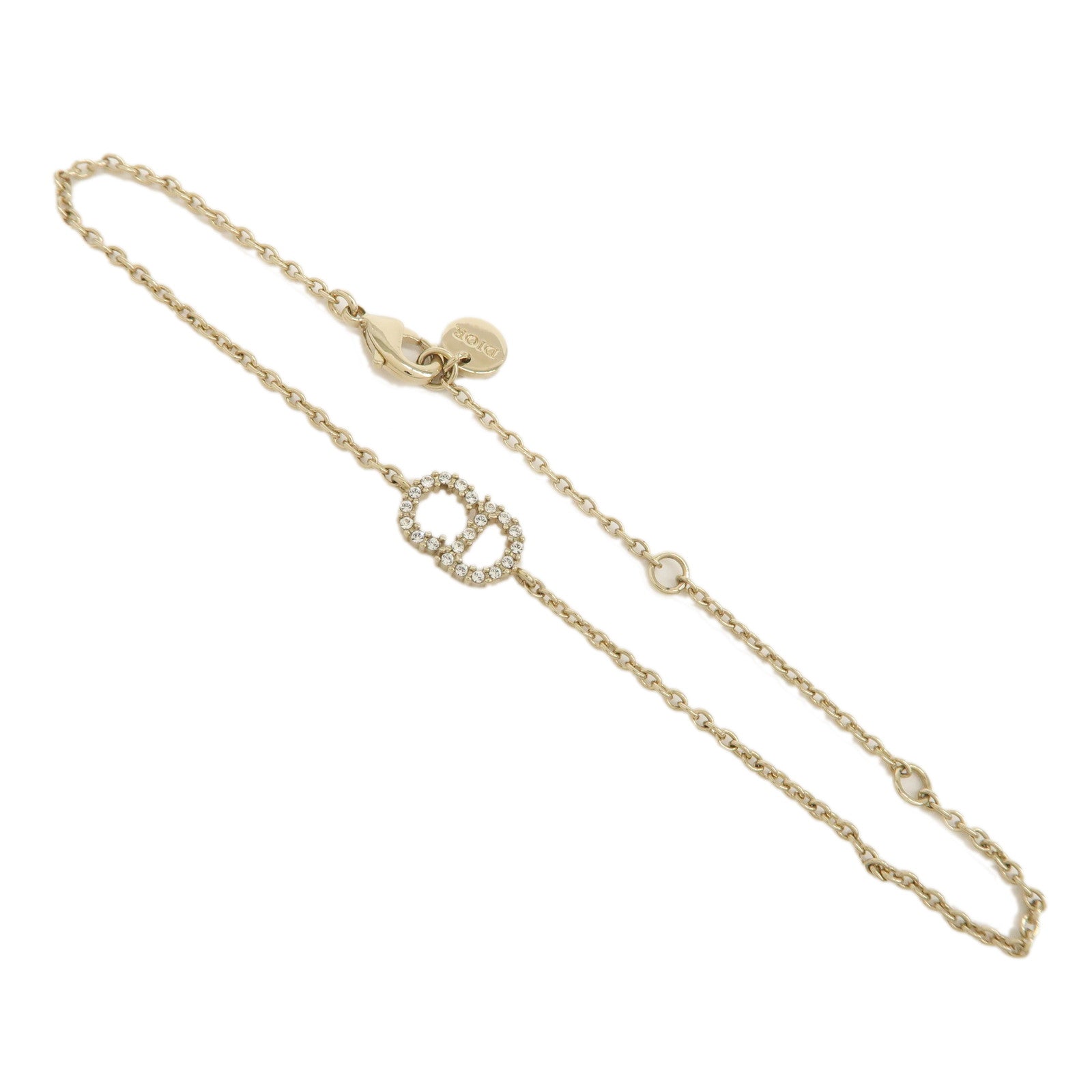 Christian Dior CD Logo Metal Rhinestone Bracelet Gold