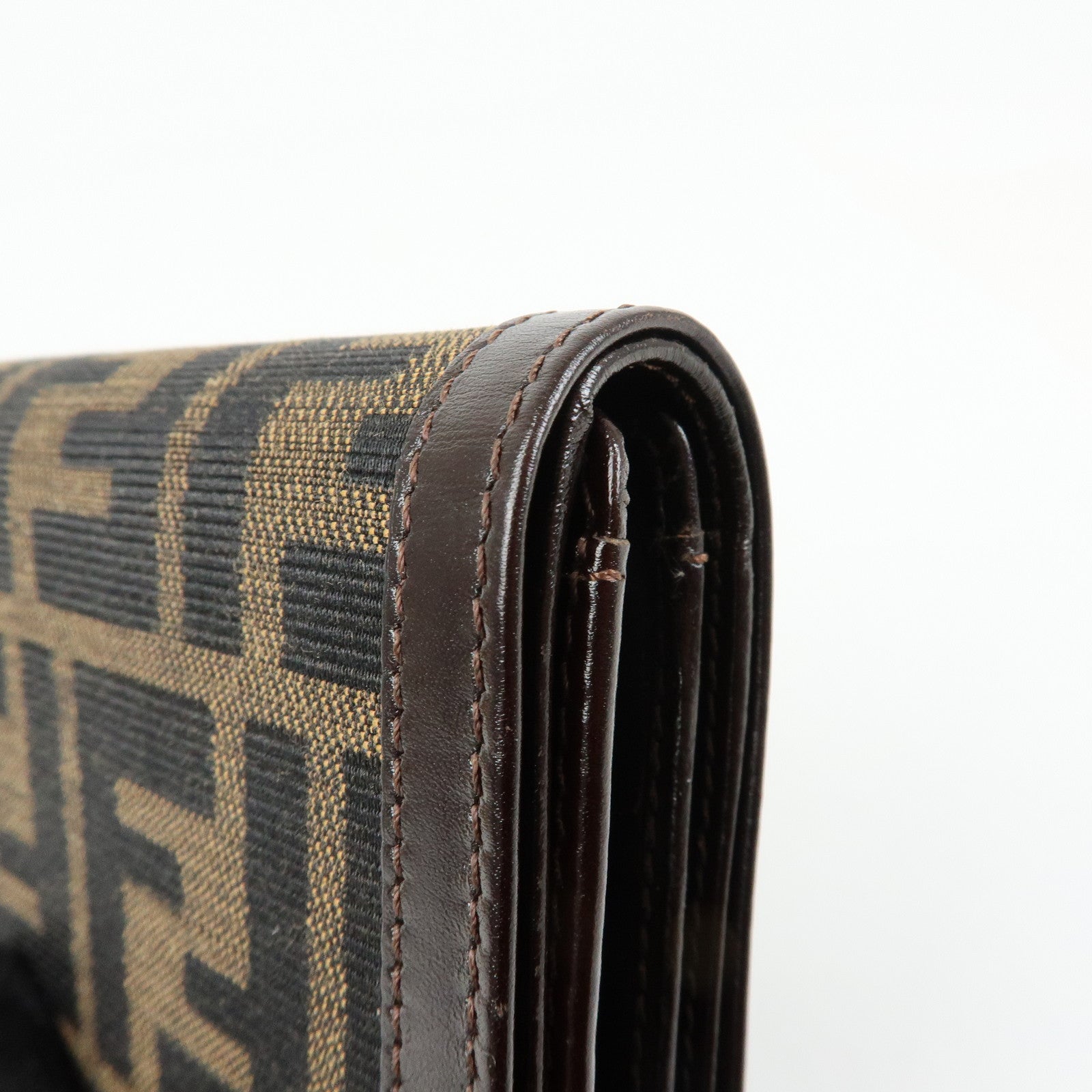 FENDI Zucca Canvas Leather Compact Wallet Brown Black 31052