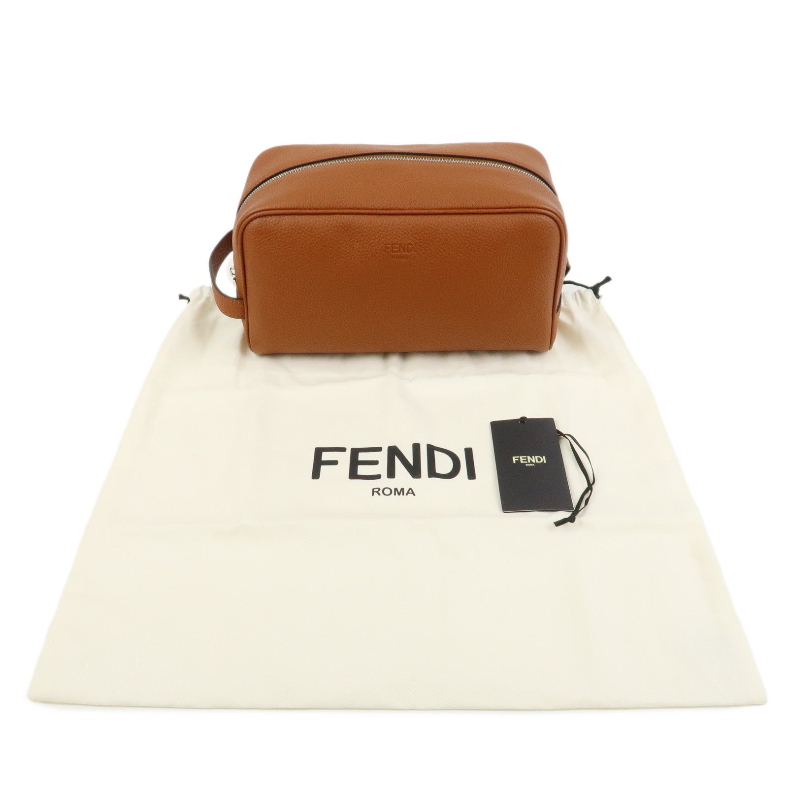FENDI Leather Clutch Bag Hand Bag Brown 7AS378