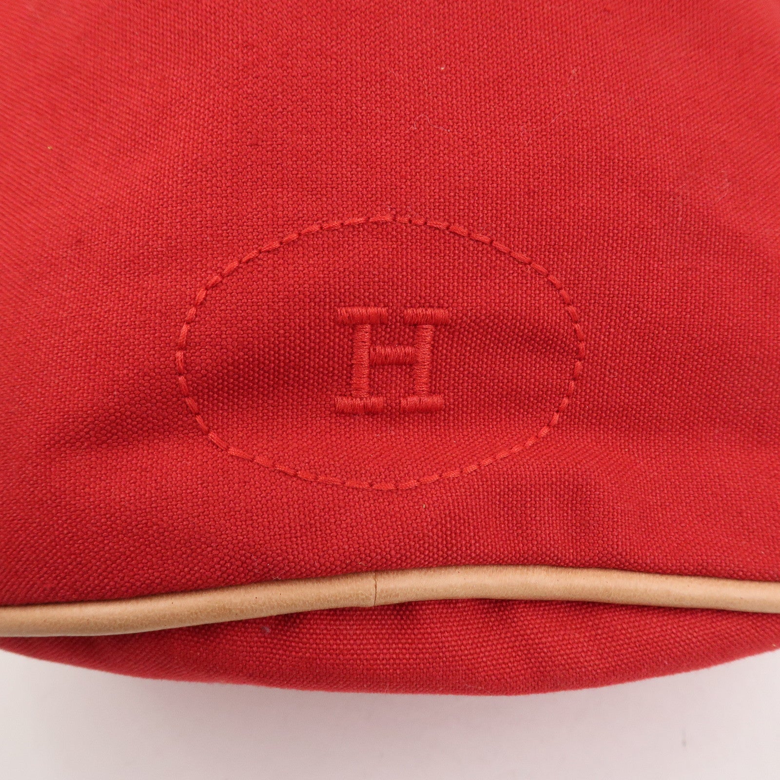 HERMES Canvas Leather Polochon Mimile PM Drawstring Bag Red