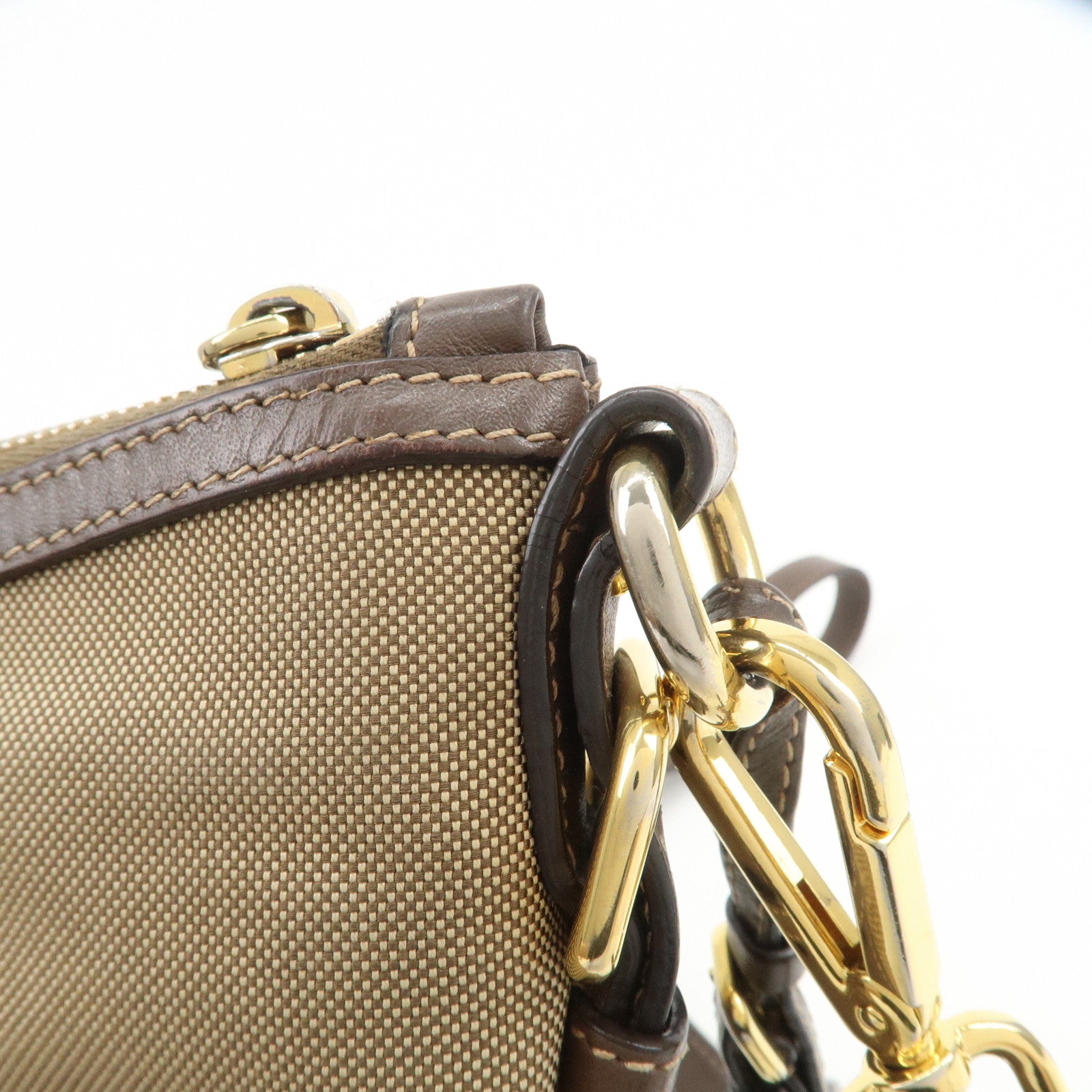 PRADA Logo Jacquard Leather Shoulder Bag Beige Brown BT867A