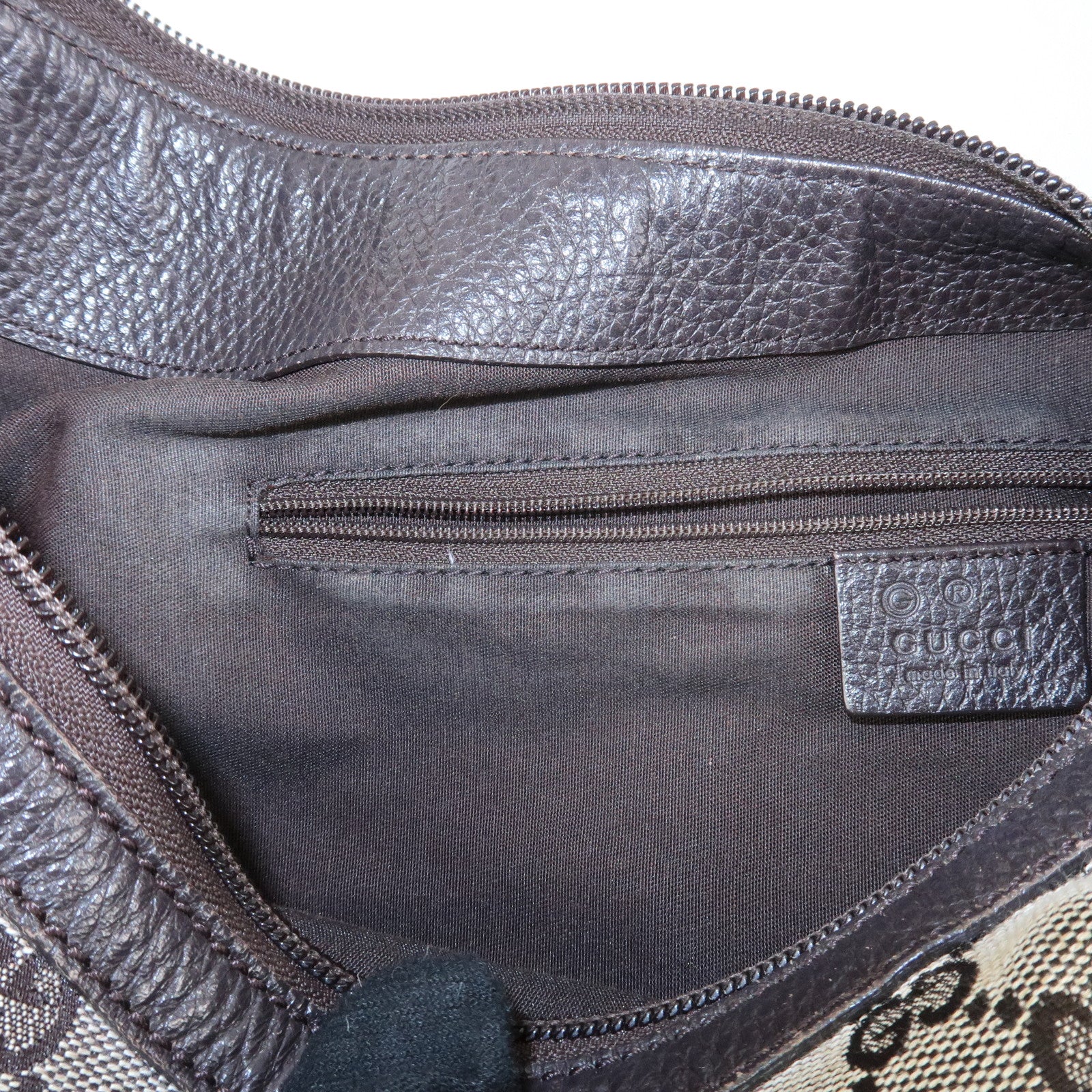 GUCCI GG Canvas Leather Shoulder Bag Hand Bag Brown 257297 Used