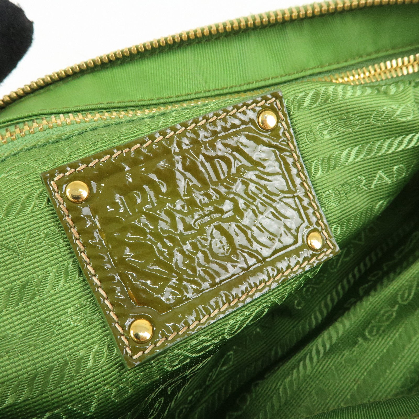 PRADA Bijou Nylon Stone Chain Shoulder Bag Clutch Bag Green