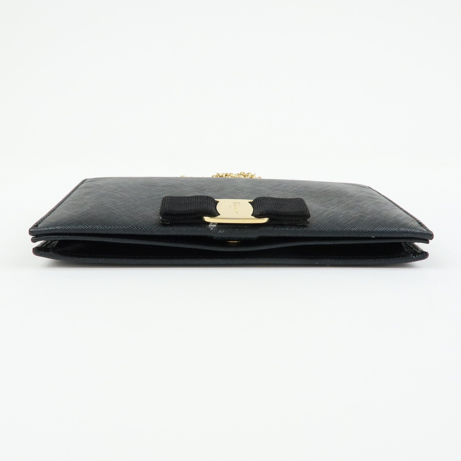 Ferragamo Vara Ribbon Leather Chain Wallet Shoulder Bag Black