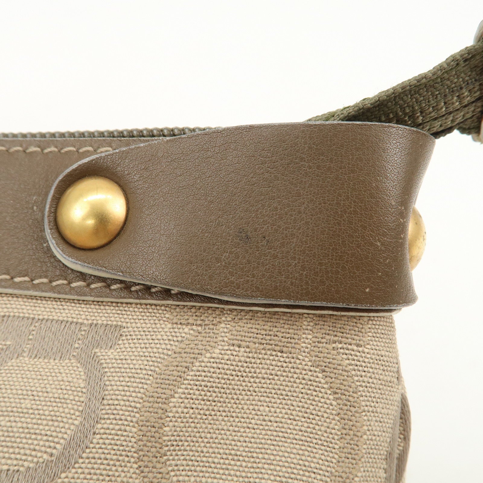 Ferragamo Gancini Canvas Leather Shoulder Bag Hand Bag Beige Brown