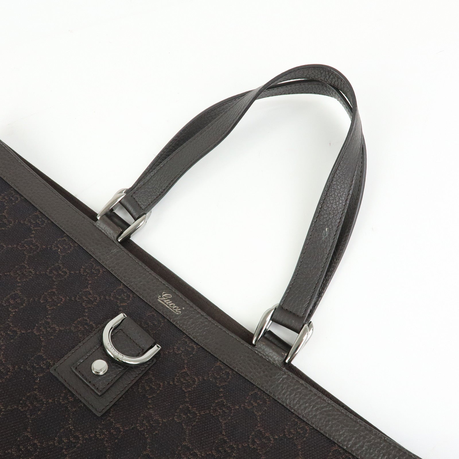 GUCCI Abbey GG Denim Leather Tote Bag Hand Bag Dark Brown 293580