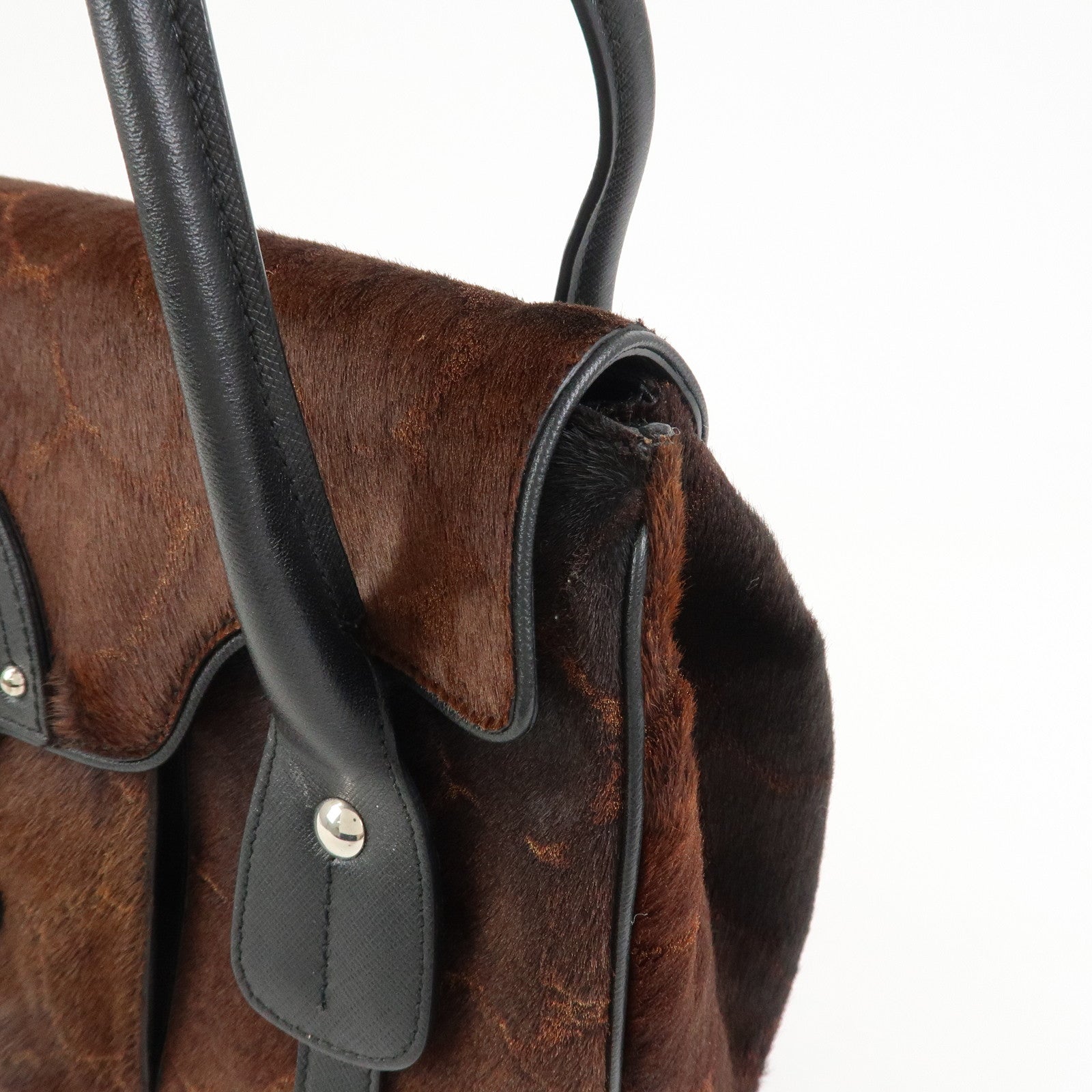 Ferragamo Gancini Logo Unborn Calf Leather Shoulder Bag Brown