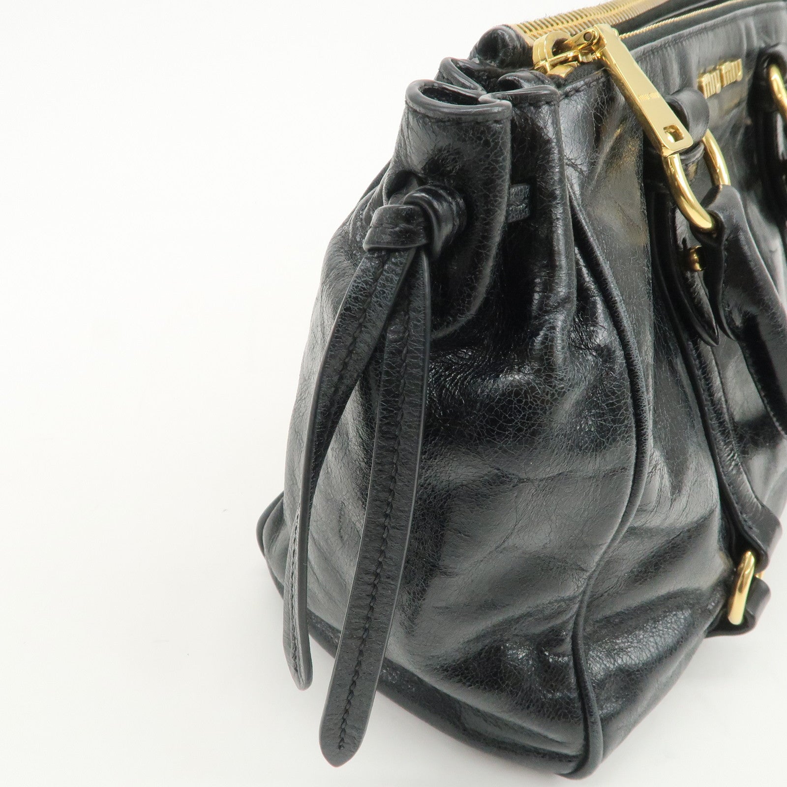 MIU MIU Vitello Shine Leather 2Way Bag Hand Bag Black 5BB893