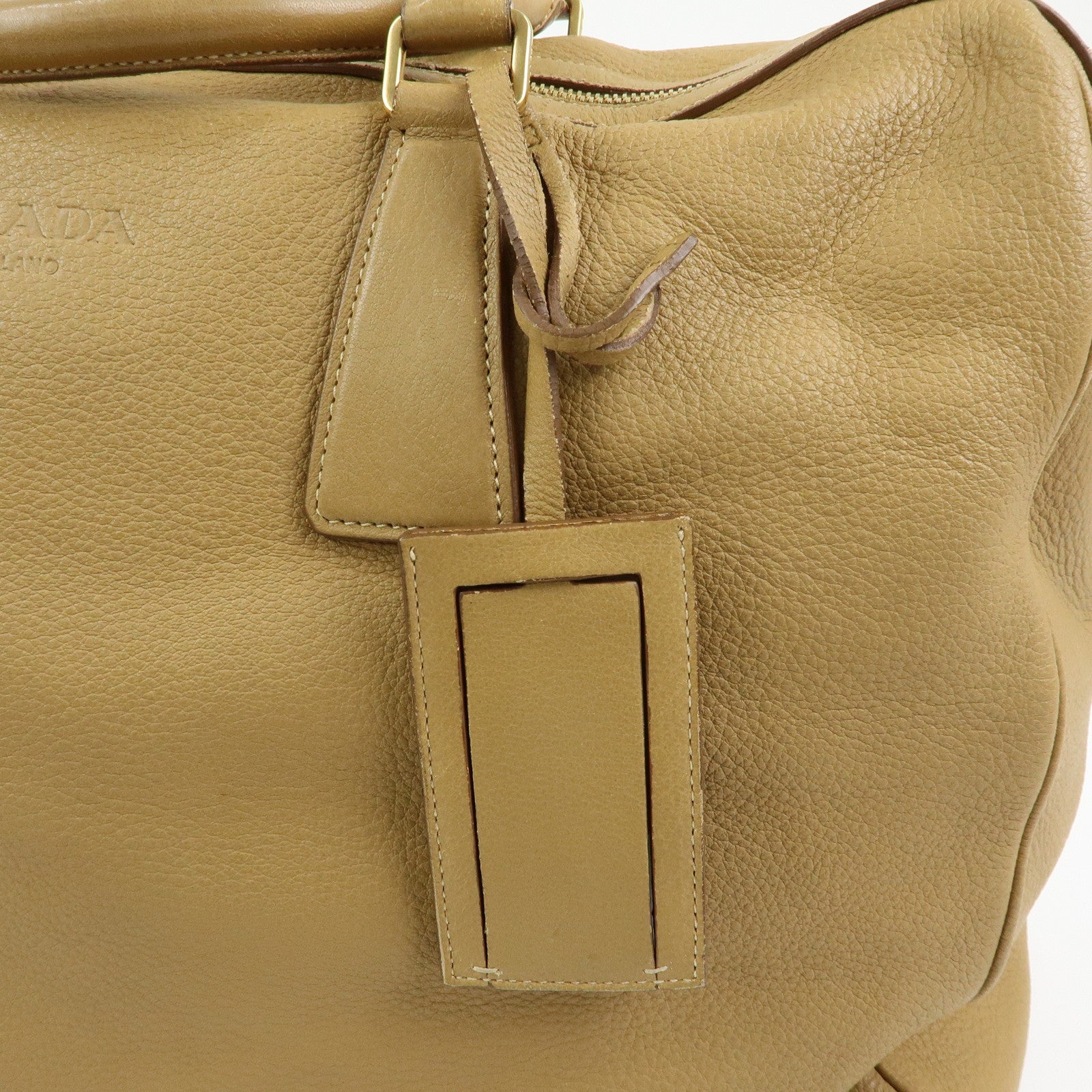 PRADA Logo Leather Boston Bag Hand Bag Travel Bag Brown