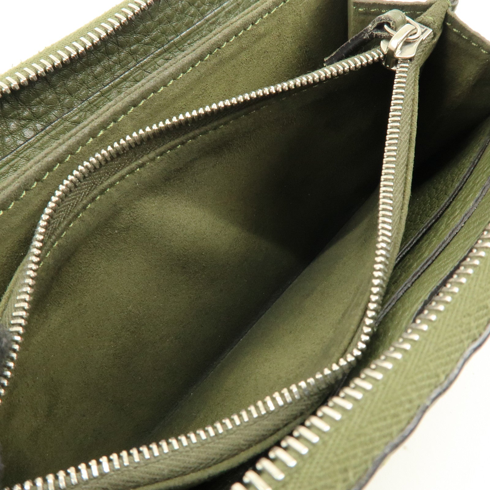 FENDI Selleria Leather Zippy Long Wallet Khaki 8M0299