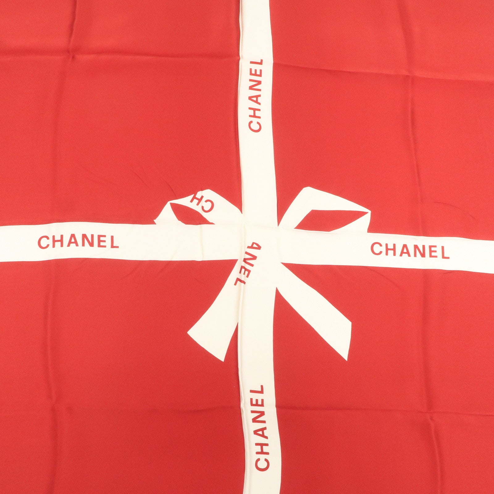 CHANEL Silk 100% 86×86 Scarf Shawl Ivory Red Black