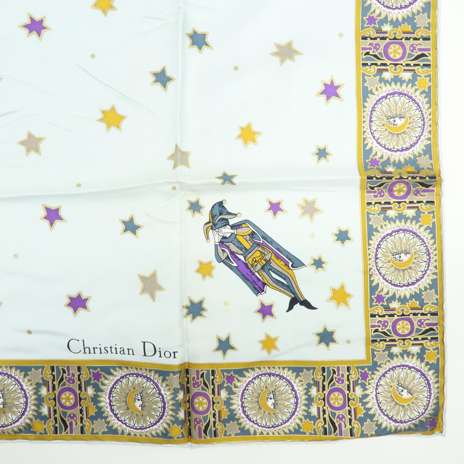 Christian Dior Silk 100% Scarf Celestial Star Motif Light Blue