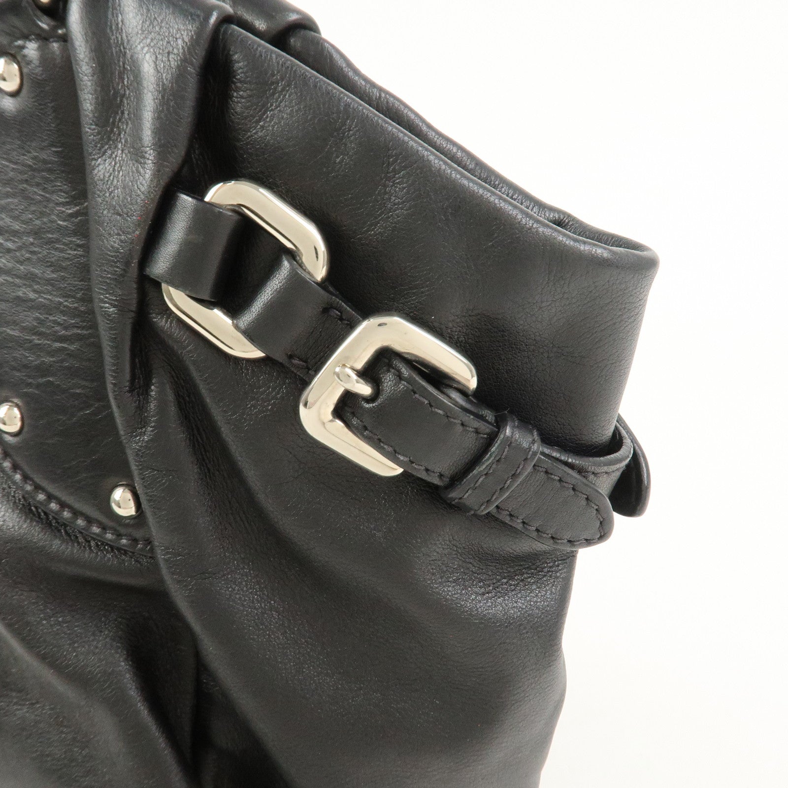 PRADA Logo Leather Shoulder Bag Hand Bag Black BR3974