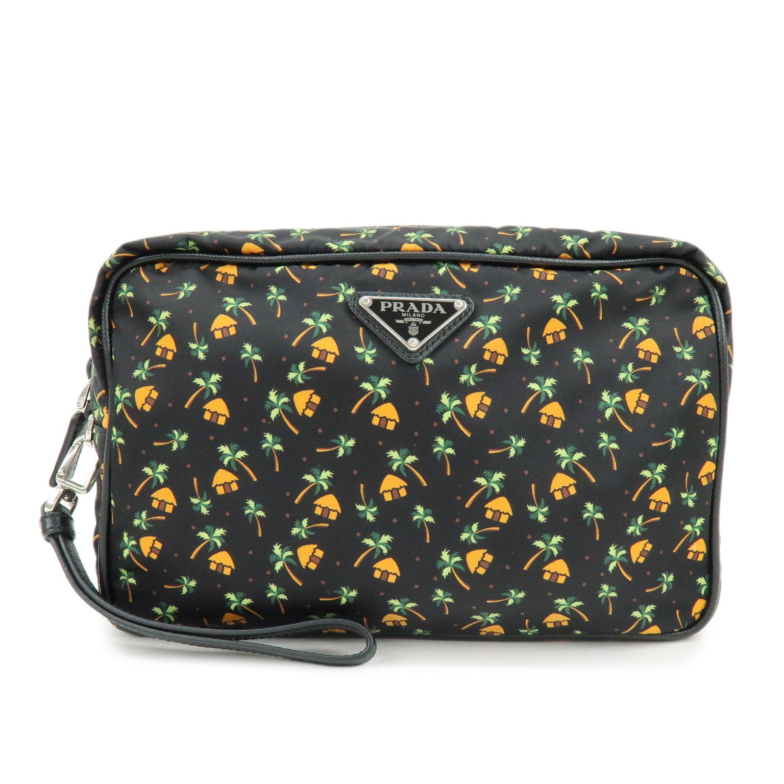 PRADA Triangle Logo Nylon Saffiano Leather Cosmetic Pouch 2NE007