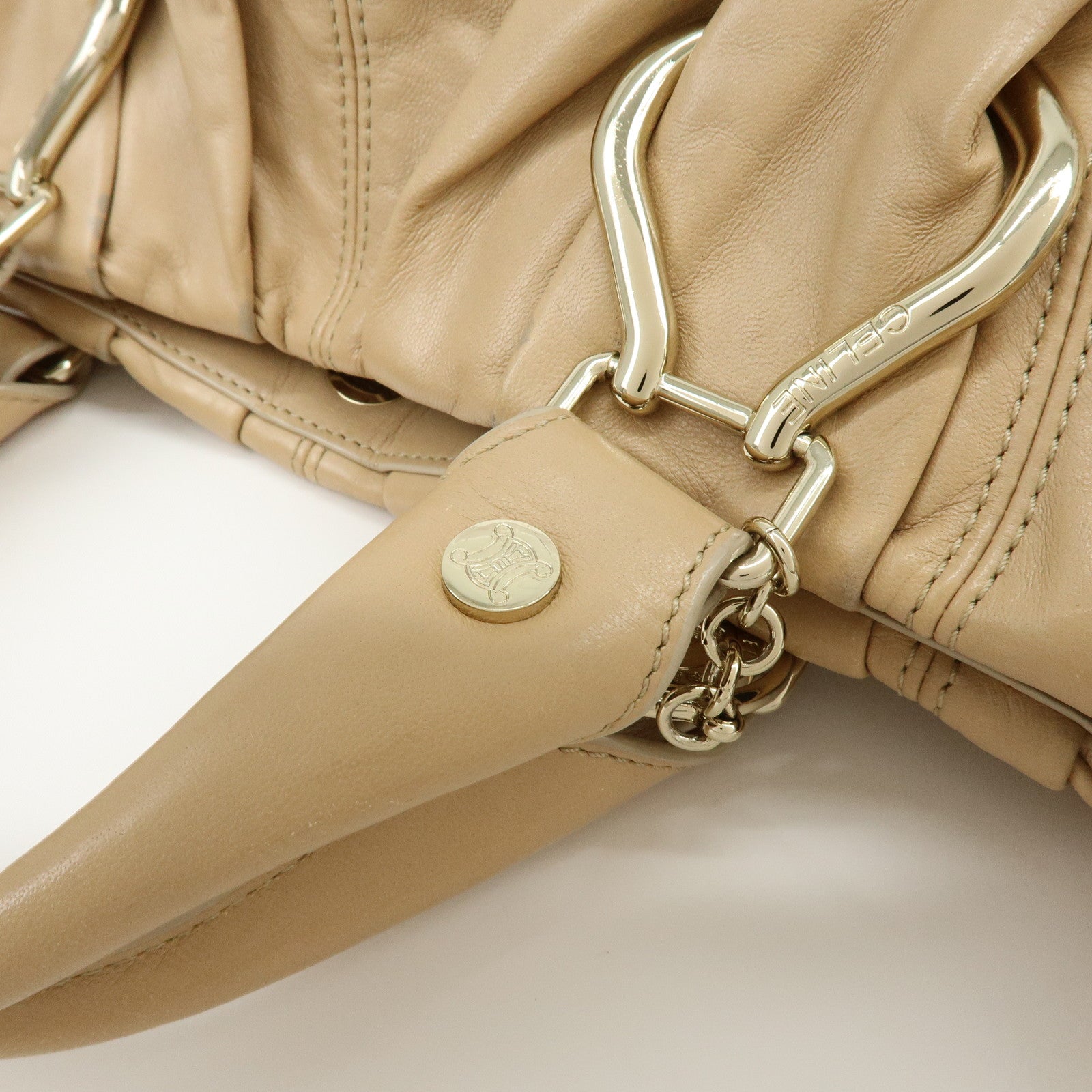 CELINE Macadam Leather 2WAY Bag Hand Bag Shoulder Bag Beige