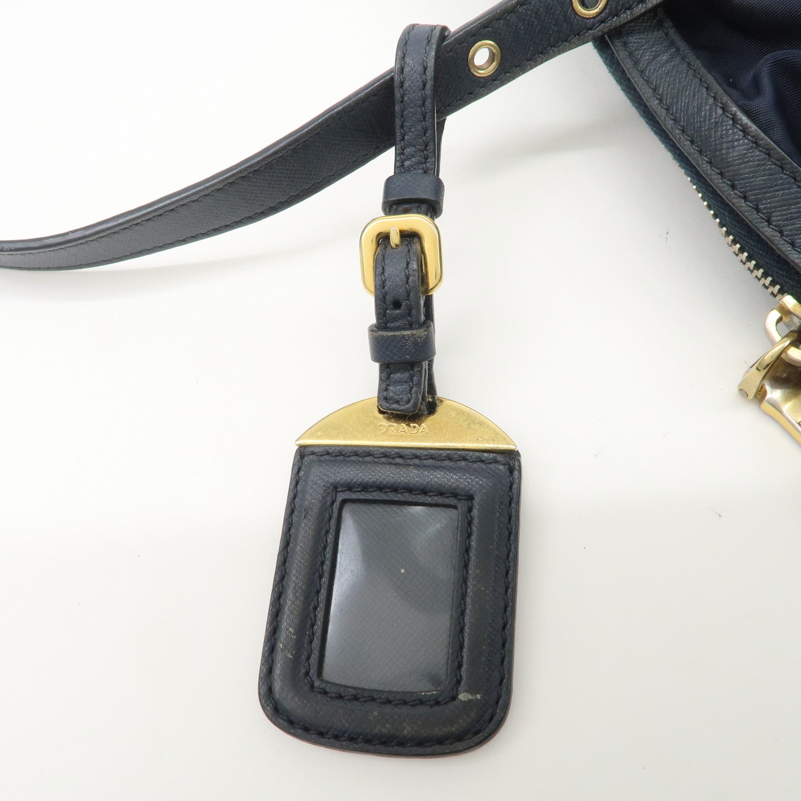 PRADA Nylon Saffiano Leather Shoulder Bag Tote Bag Navy