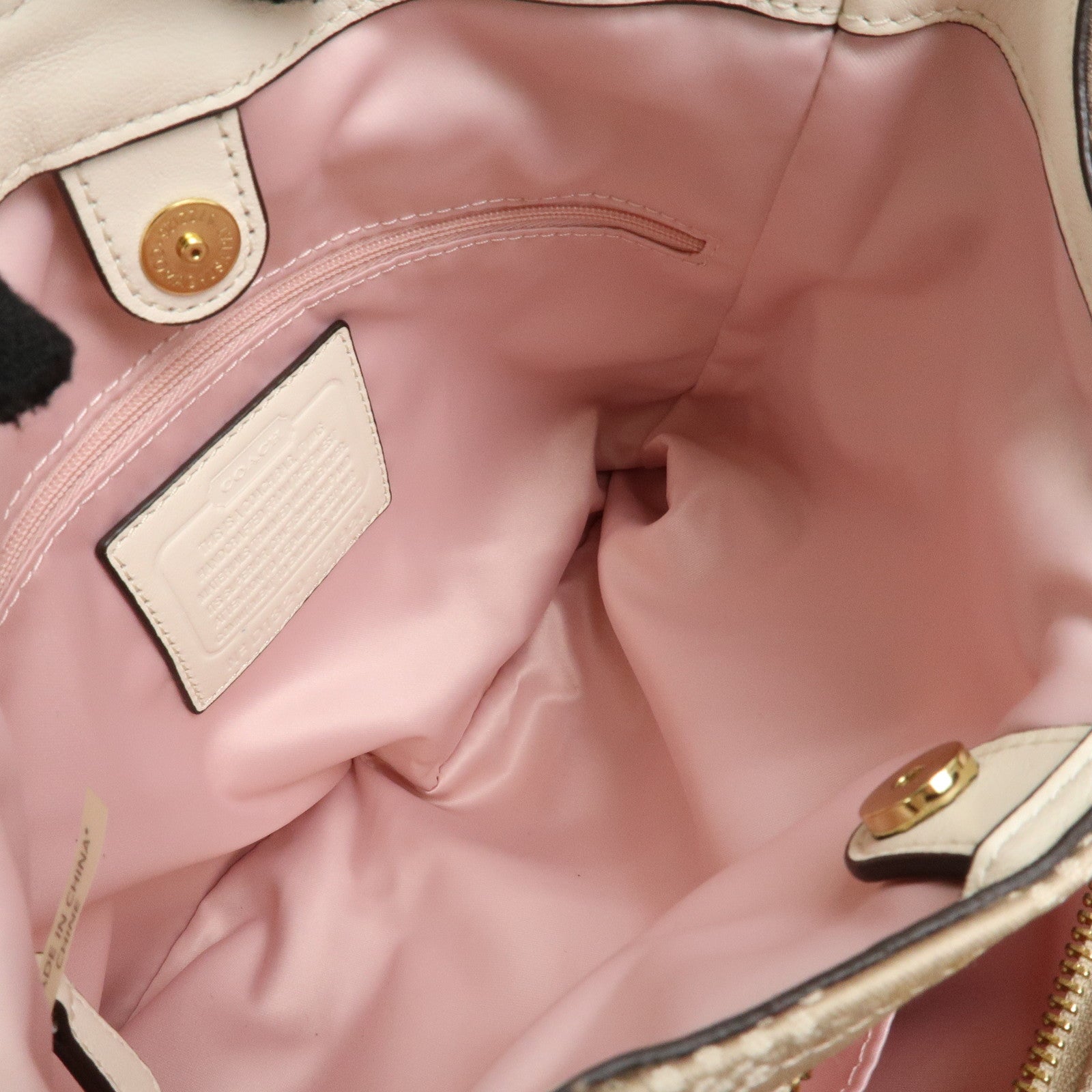 COACH Ashley Canvas Patent Leather Dot Op Art Hobo Bag Beige F21920 Used