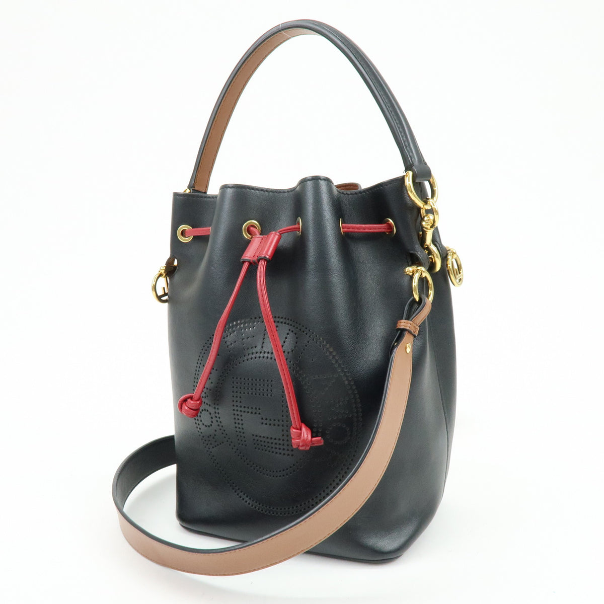 FENDI Mon Tresor Leather 2Way Bag Hand Bag Shoulder Bag Black Red