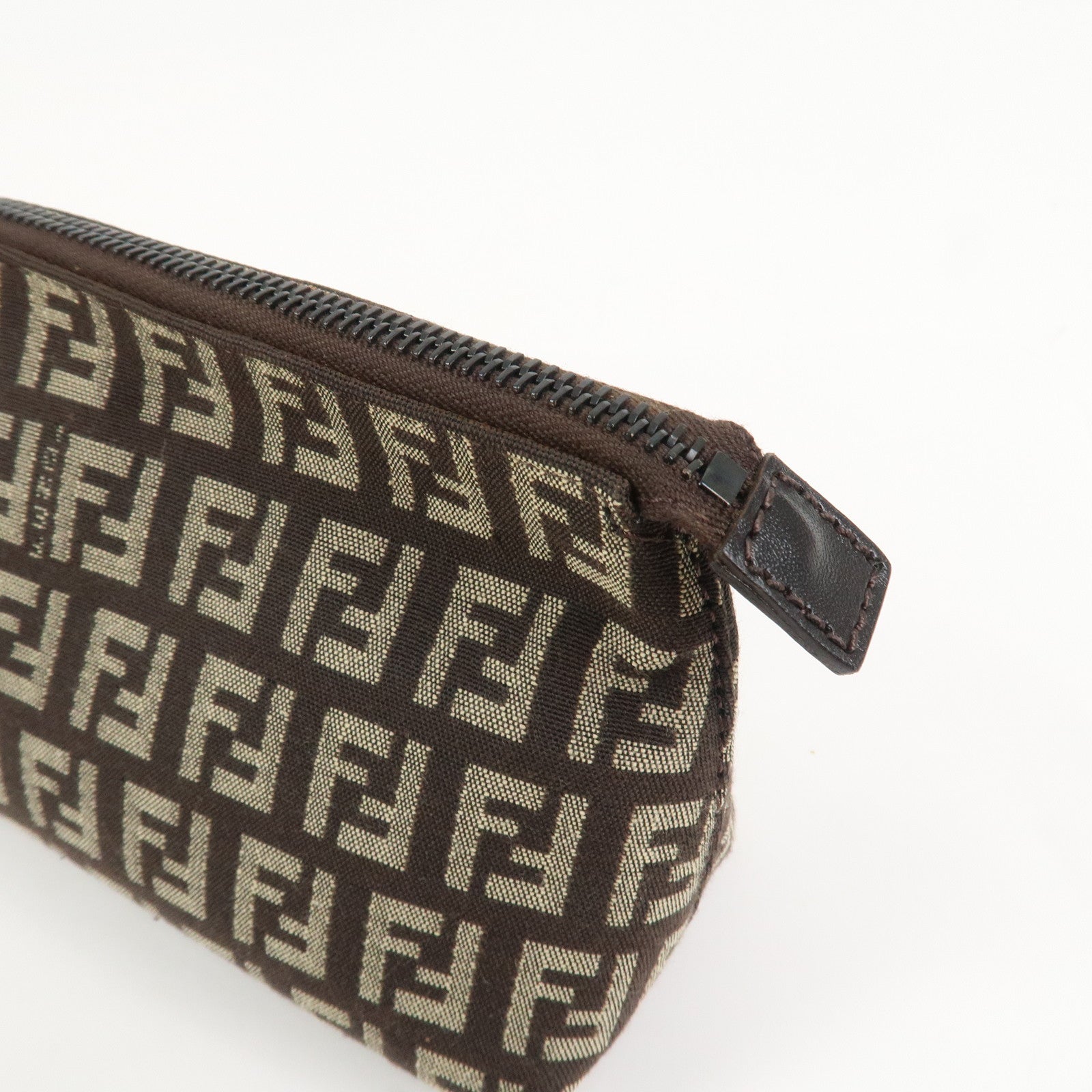 FENDI Zucchino Canvas Leather Cosmetic Pouch Makeup Pouch 7N0038