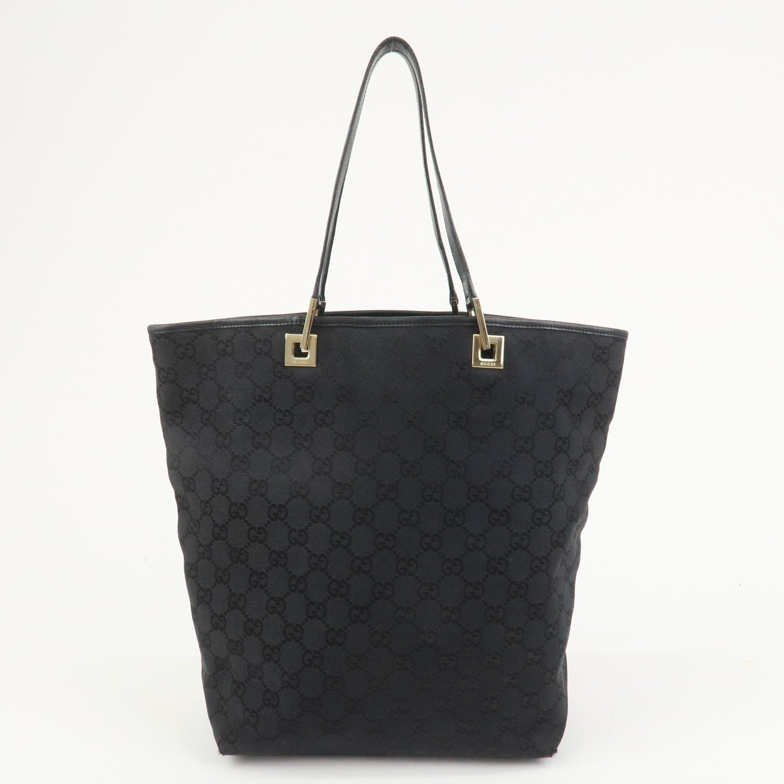 GUCCI GG Canvas Leather Tote Bag Hand Bag Black 002・1098