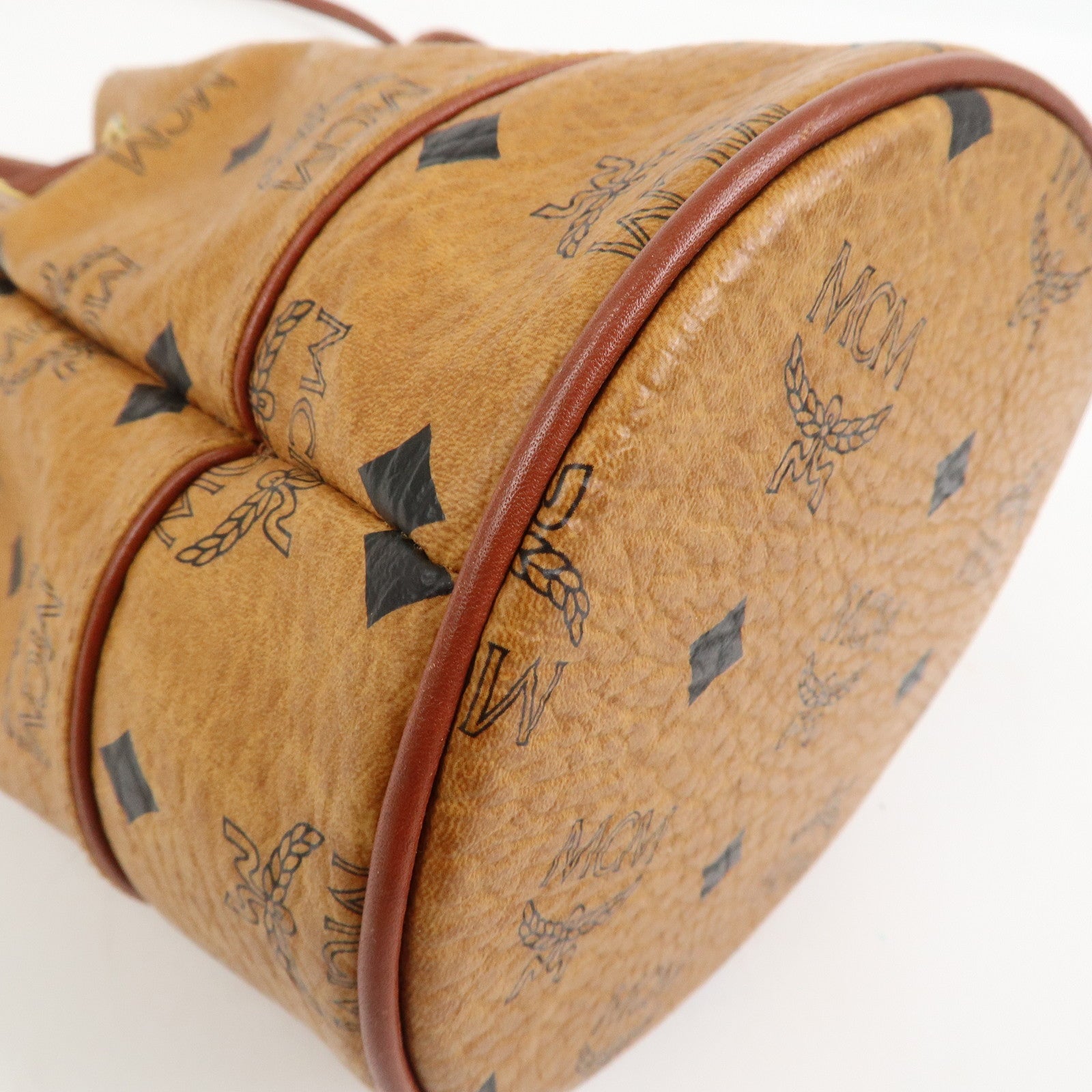 MCM Visetos Leather Drawstring Shoulder Bag Brown