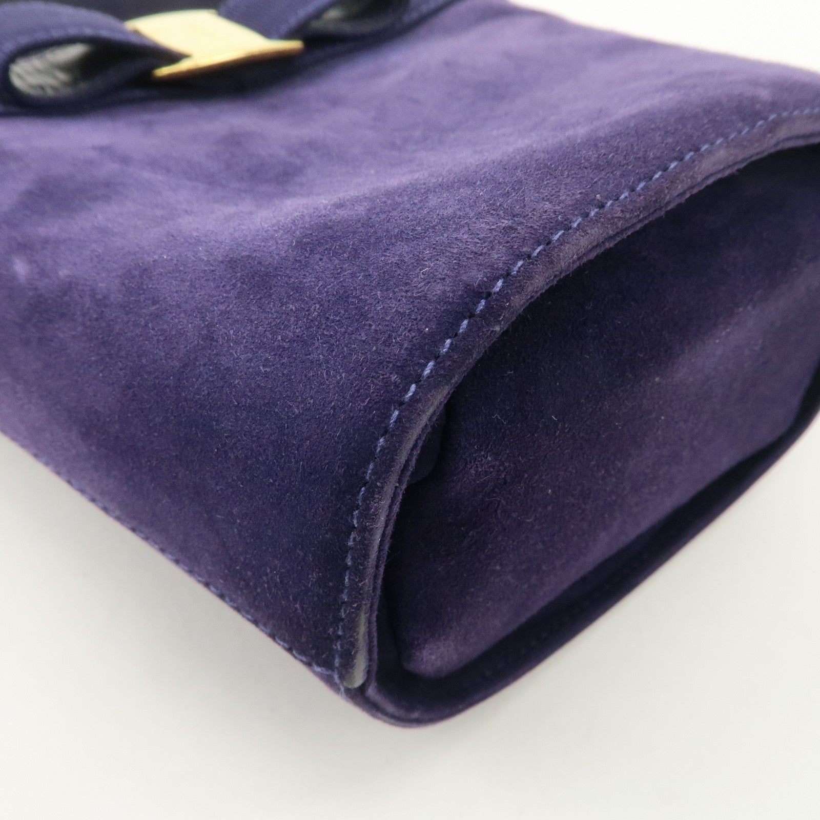Ferragamo Vara Ribon Suede Hand Bag Purple Gold Hardware Used