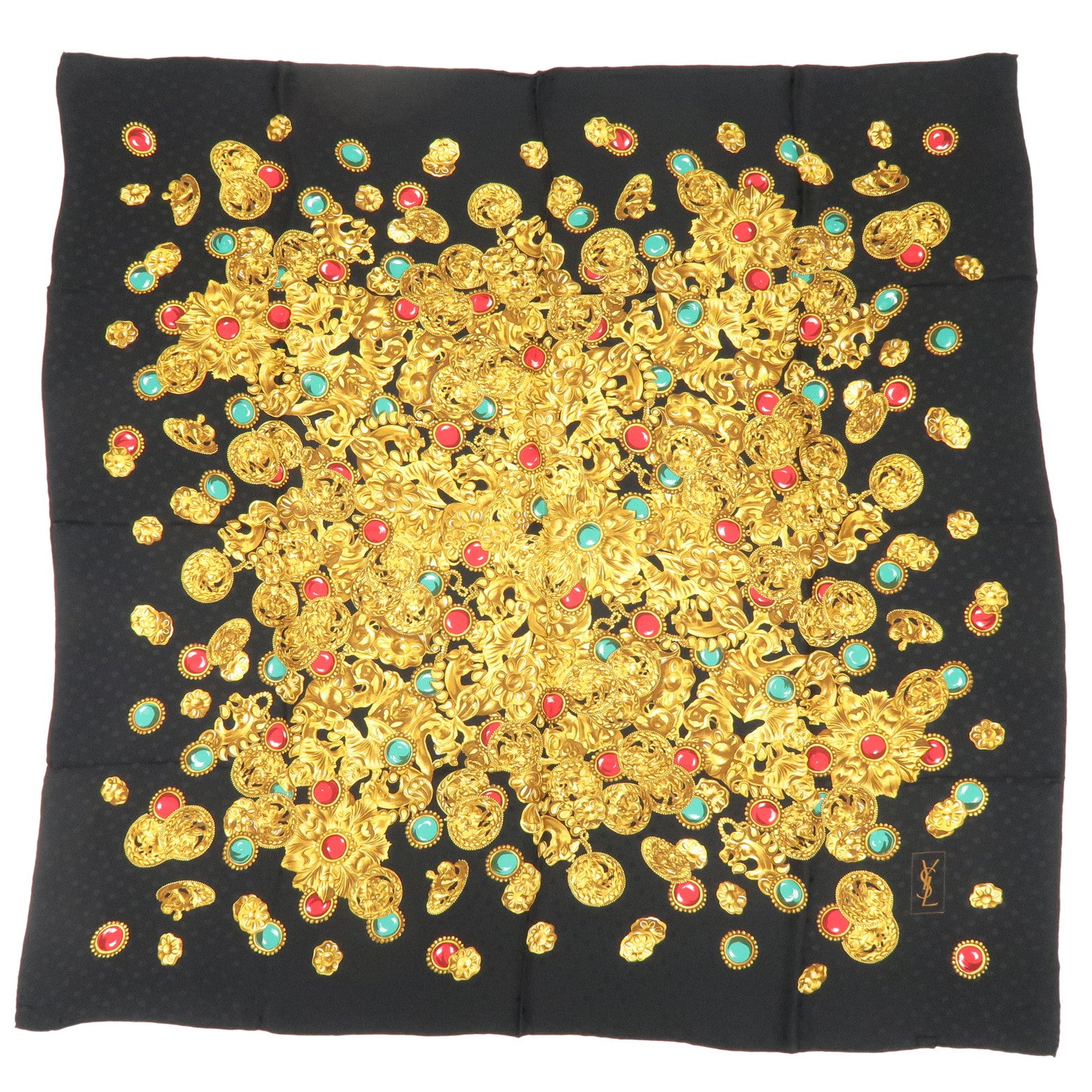 SAINT LAURENT PARIS Silk 100% Scarf Jewelry Poka Dots Black Yellow