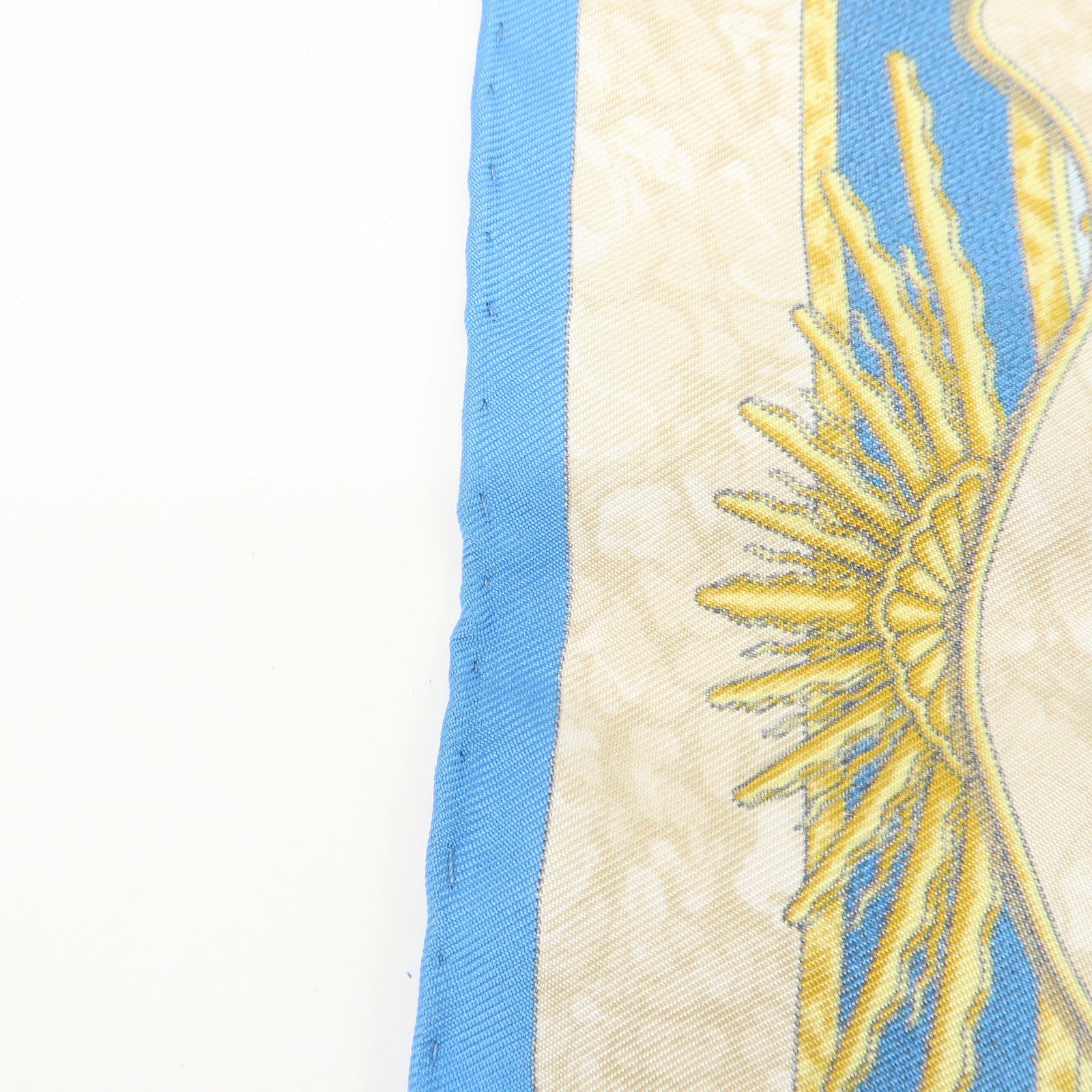 HERMES Petit Carre 40 Silk 100% GLORIA SOL Mini Scarf Beige Blue