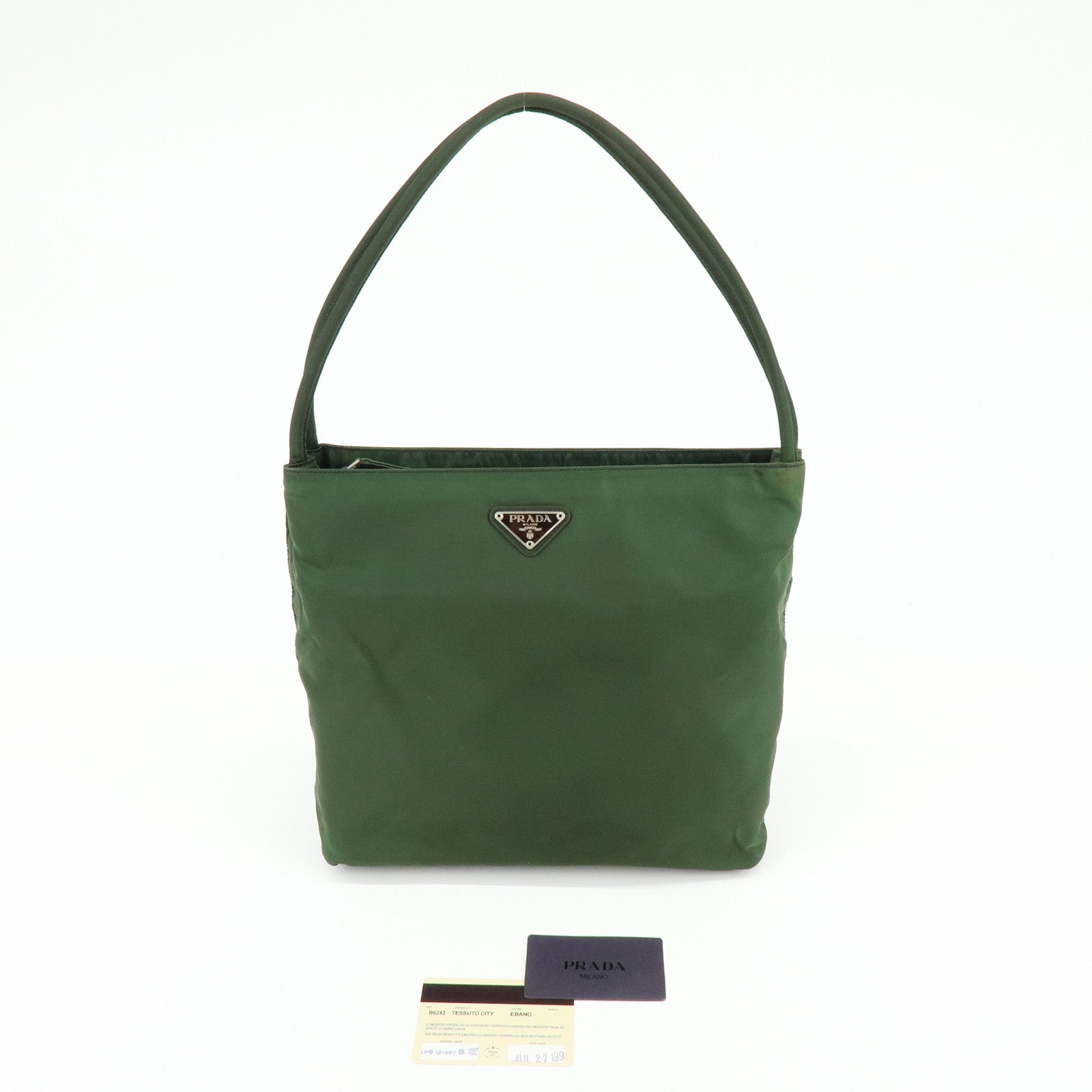 PRADA Triangle Logo Nylon Shoulder Bag Hand Bag Green B6242