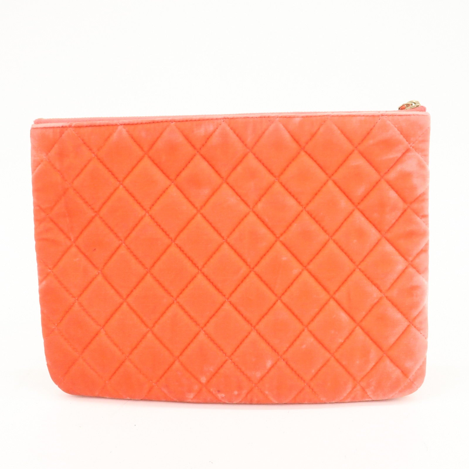 CHANEL COCO Mark Matelasse Velour Leather Clutch Bag Orange