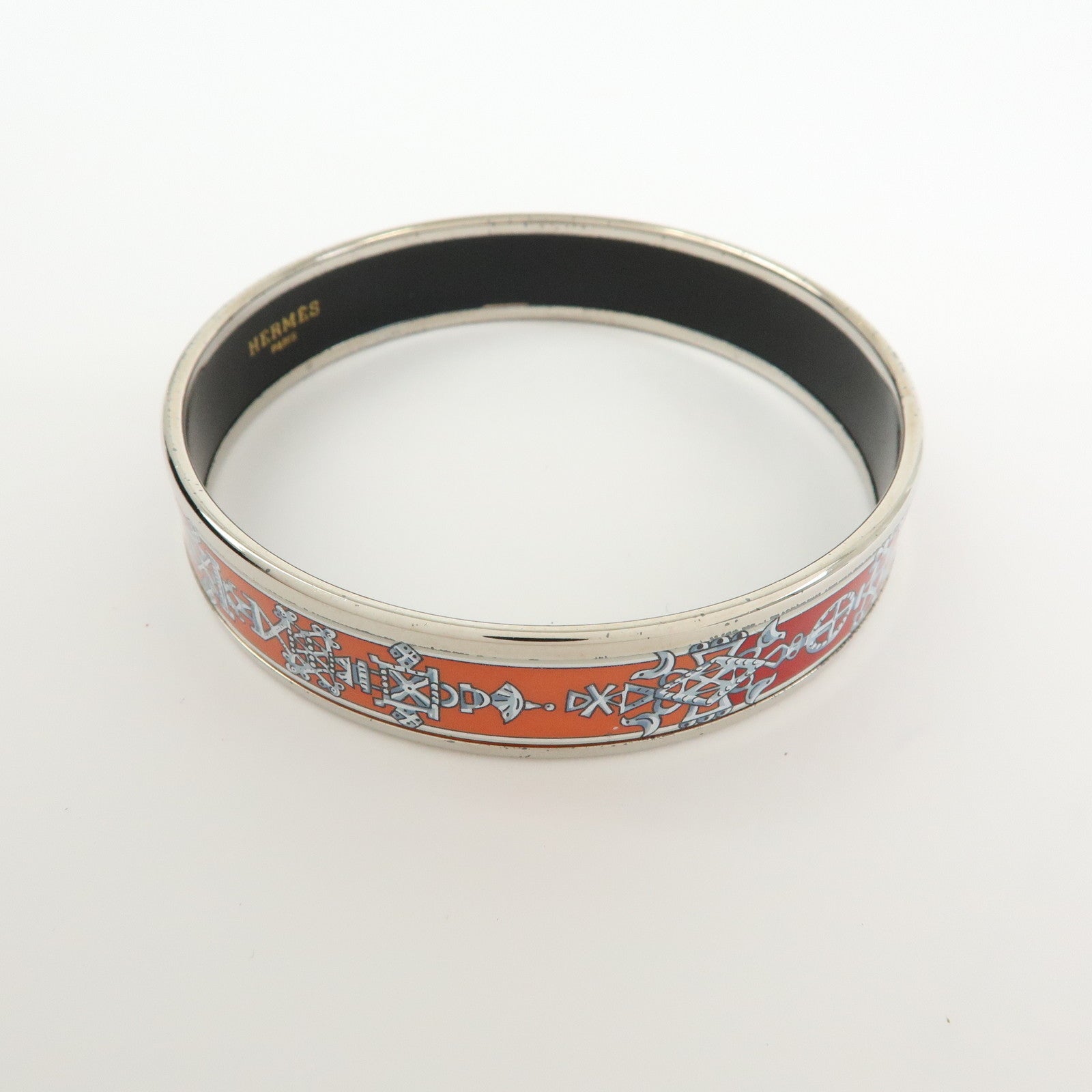 HERMES Email MM Bangle Plated Bracelet Red Silver