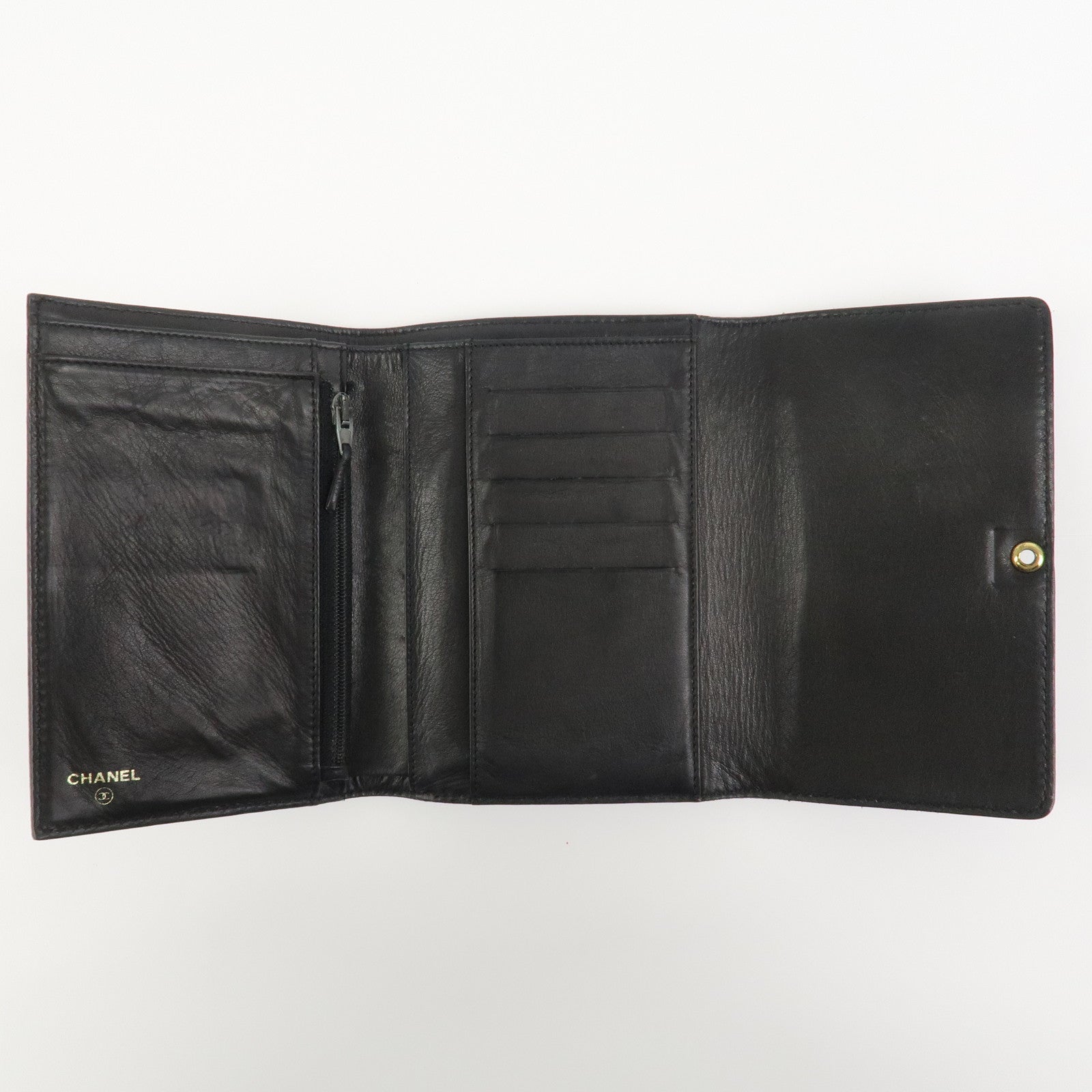 CHANEL COCO Mark Calf Leather Compact Wallet Black