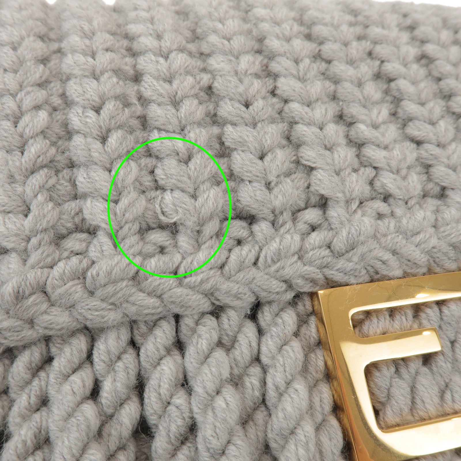 FENDI Zucca Knit Leather 2Way Shoulder Bag Baguette Grey SBR600