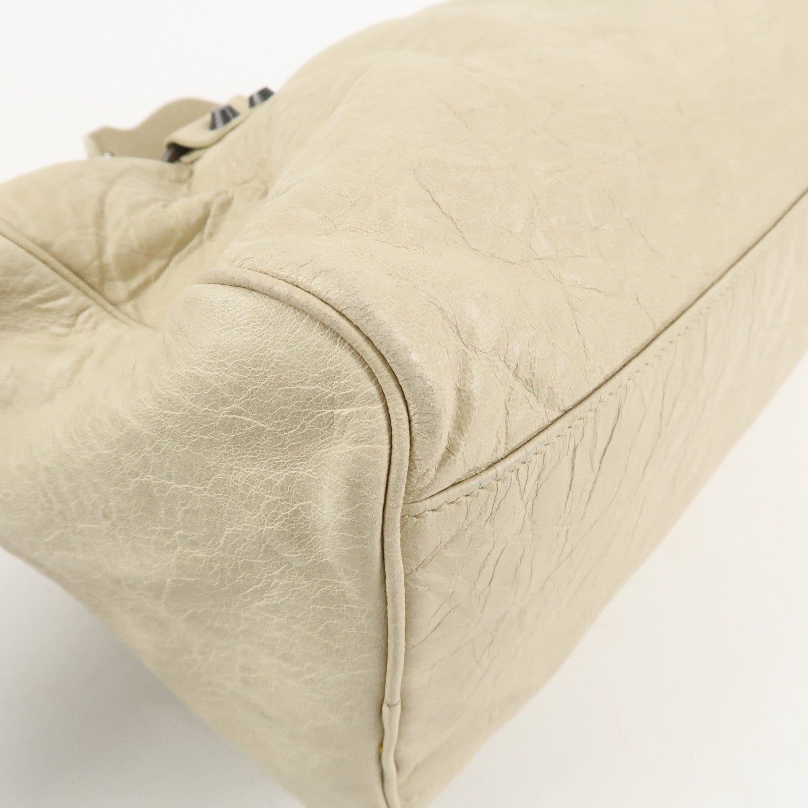 BALENCIAGA Leather The Twiggy 2way Bag Hand Bag Beige Ivory128523 Used