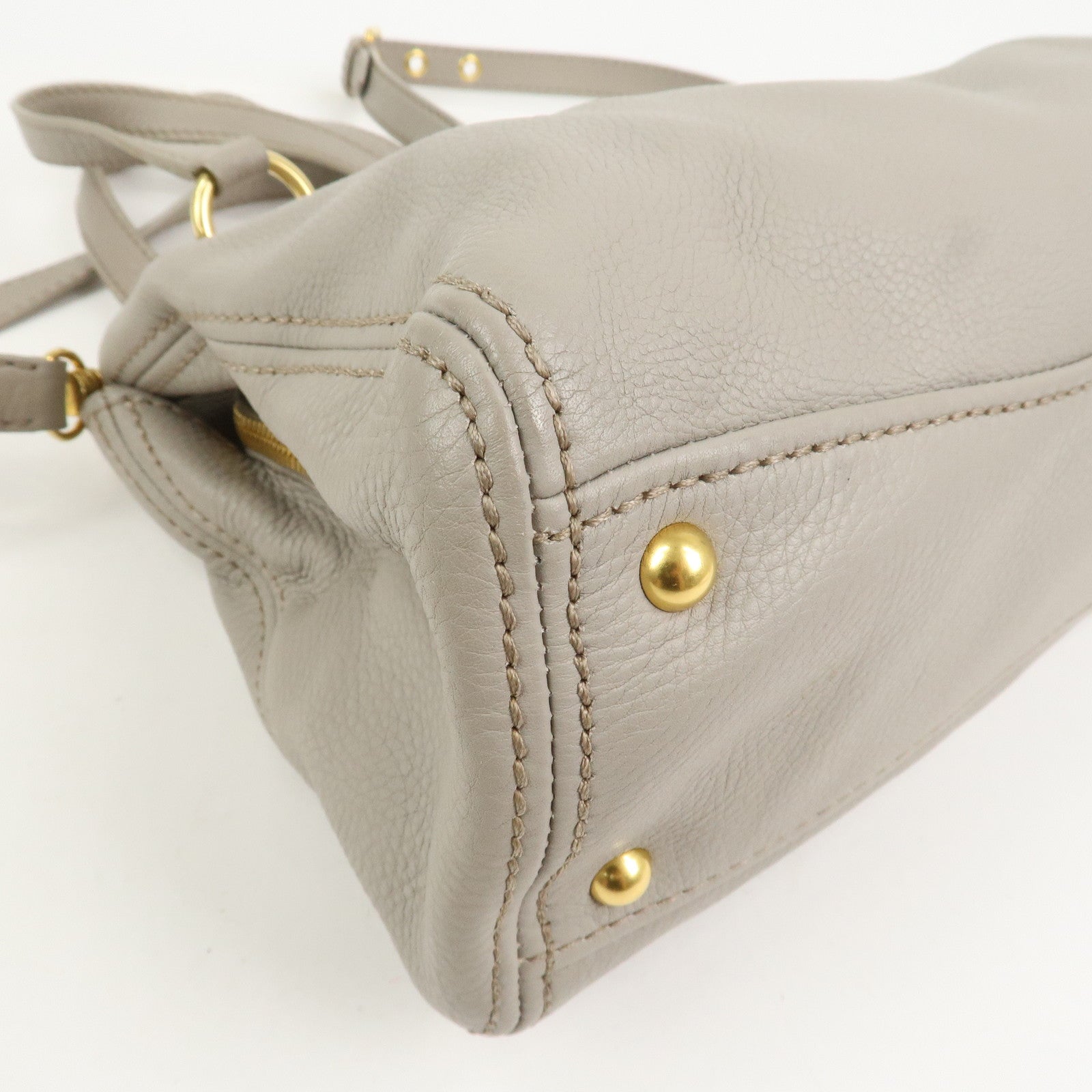 MIU MIU Logo Leather 2Way Bag Hand Bag Shoulder Bag Gray